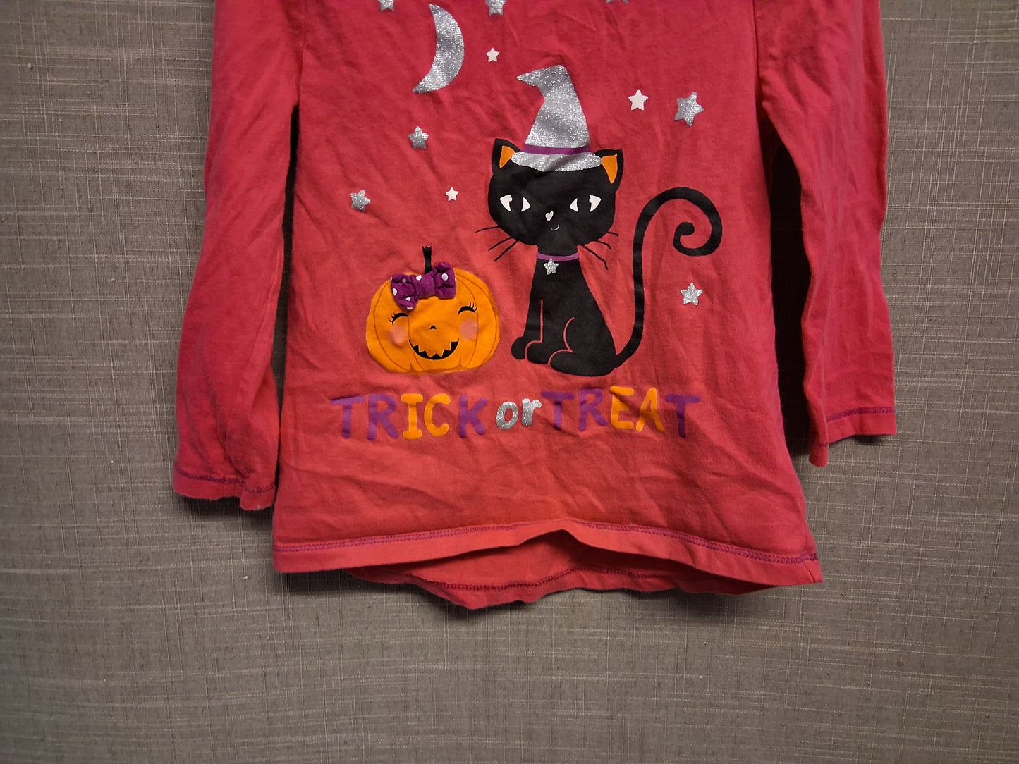 F&F Girls Halloween Pink Long Sleeve T-Shirt Black Cat Age 2-3 Years