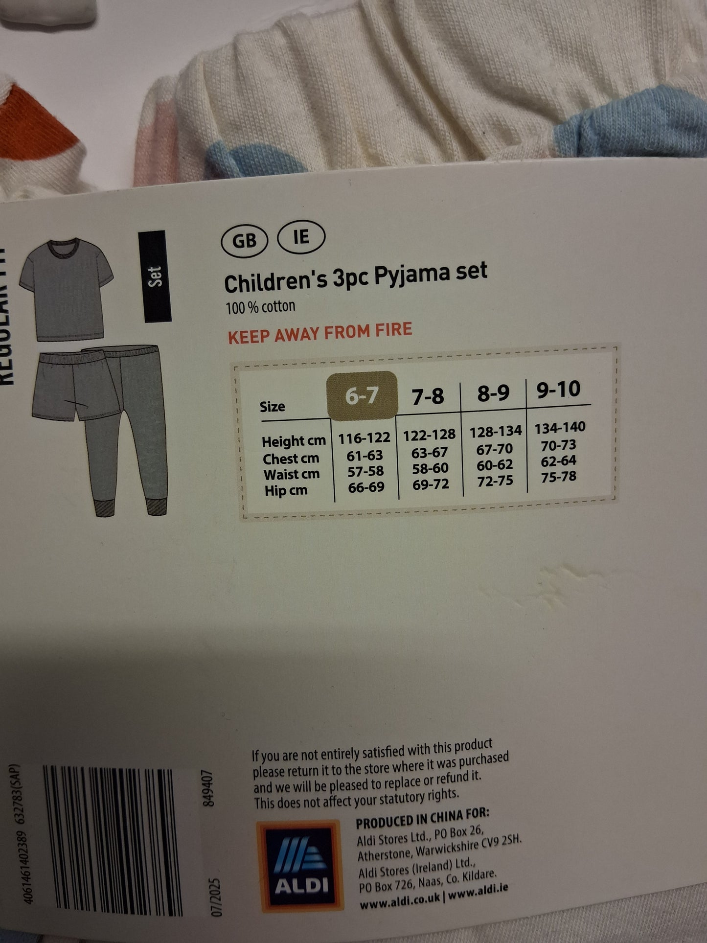 Lily & Dan Girls 3pc Pyjama Set Multicolour Age 6-7 Years New