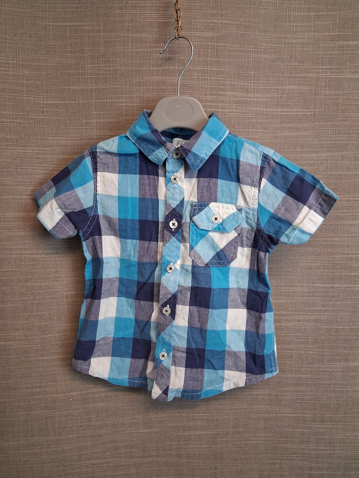 F&F Boys Check Short Sleeve Shirt Age 18-24 Months