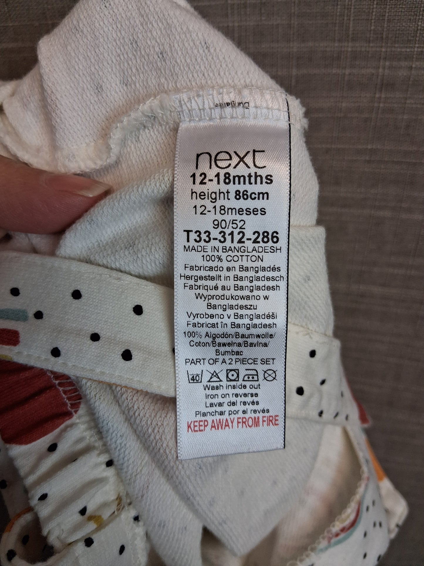 Next Girls Jersey Dungaree Shorts Romper Age 12-18 Months Cream