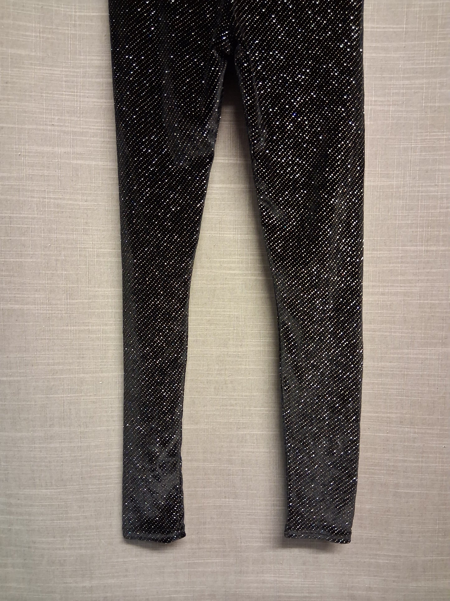 Select Girls Black Sparkly Leggings Velour Style Age 10-11 Years