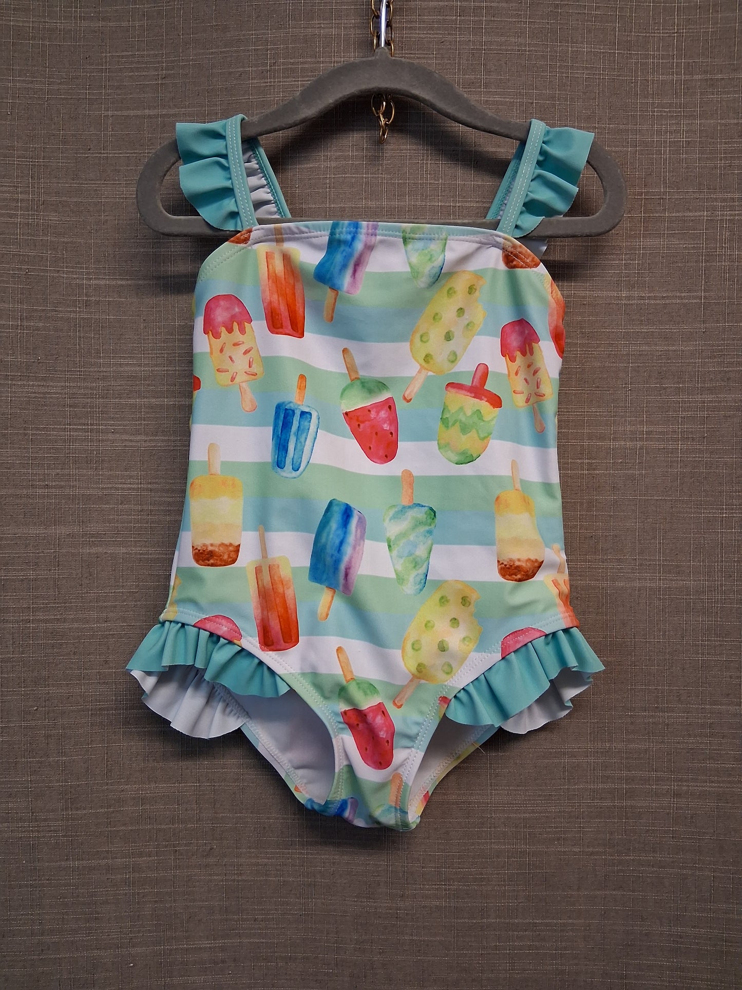 Shein Girls Ice Lolly Swimsuit One Piece Blue Age 4 Years