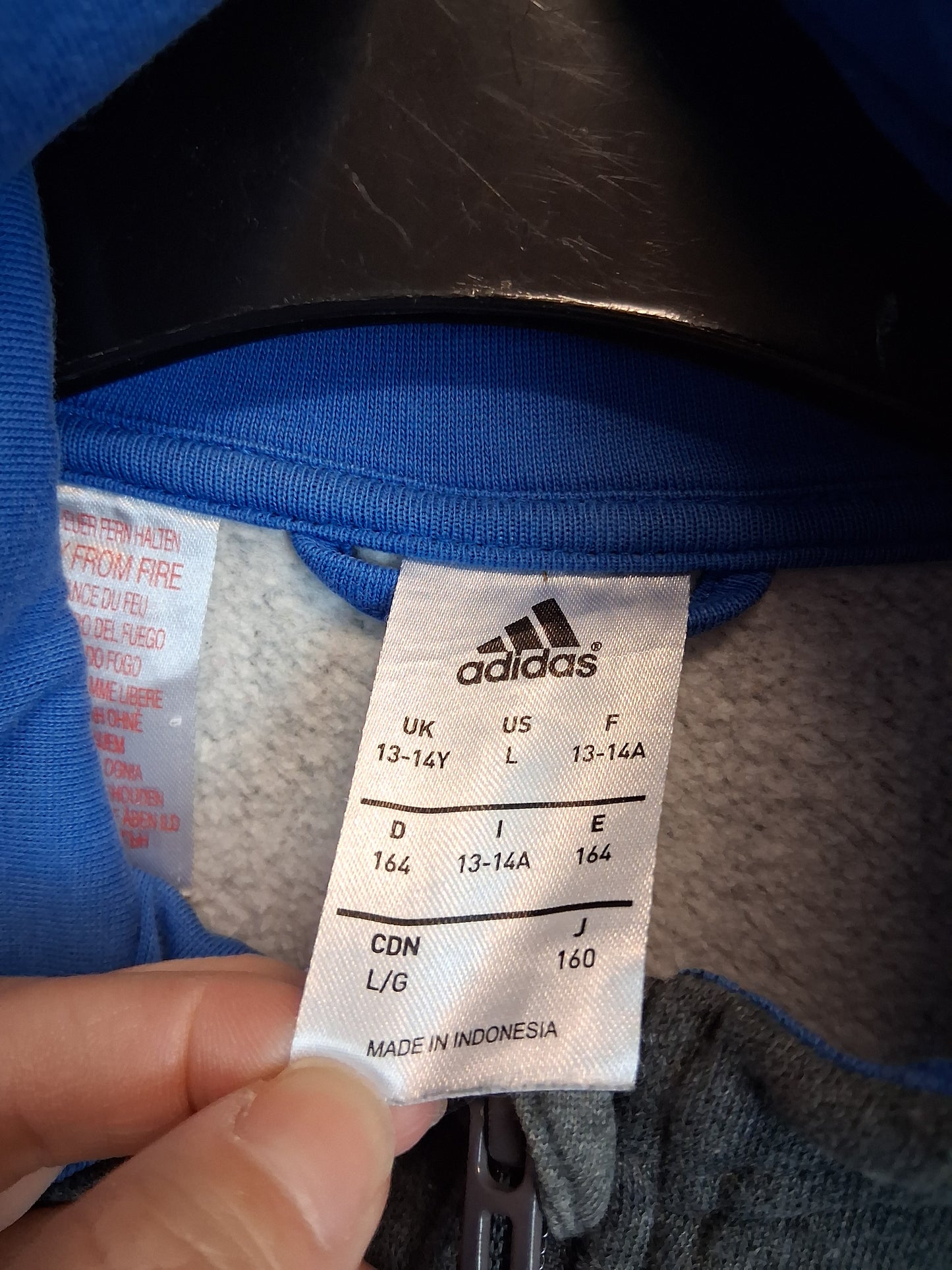 Adidas Boys Full Zip Hoodie Grey Age 13-14 Years