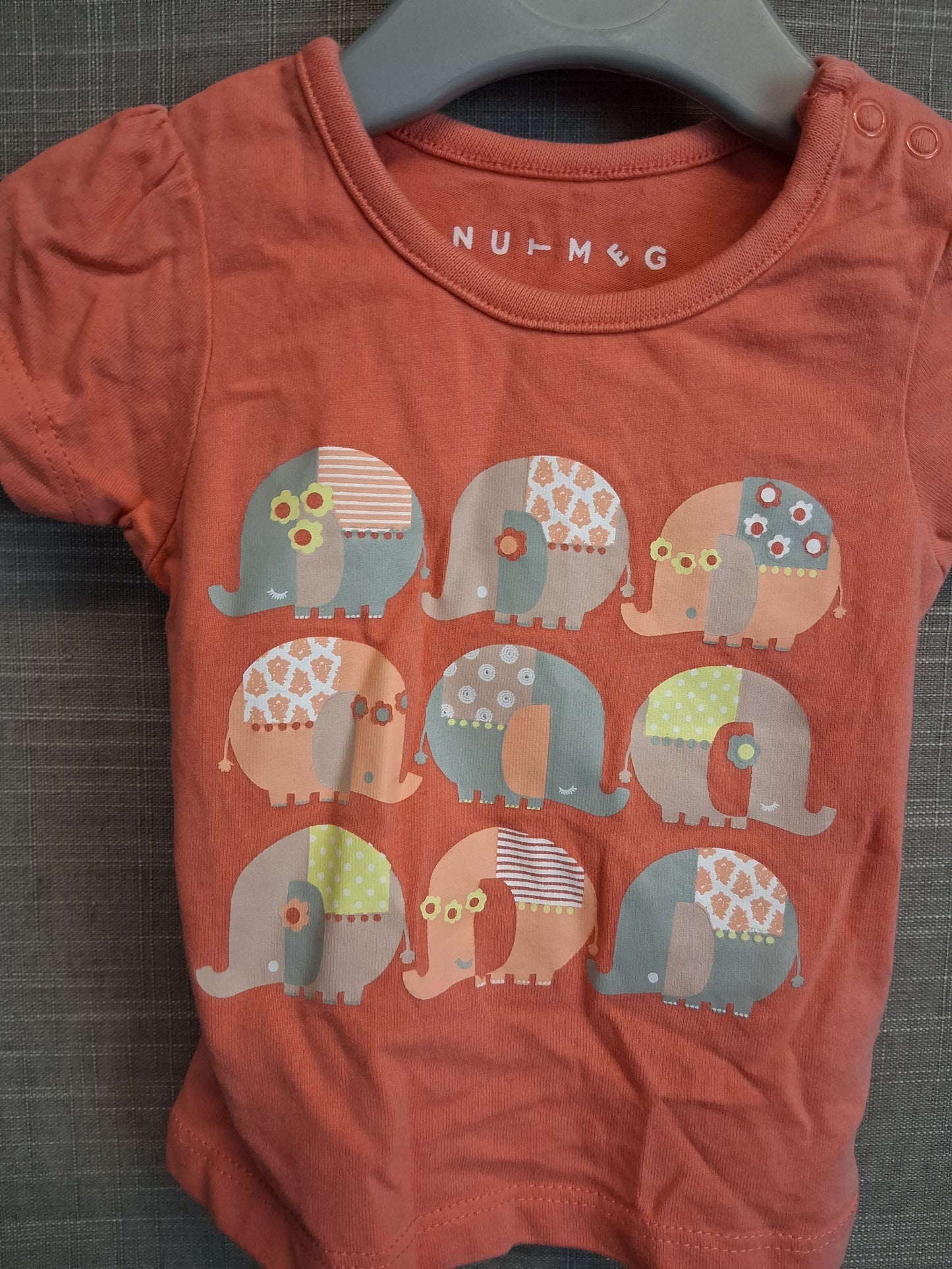 Nutmeg Girls Elephant Theme T-Shirt Short Orange Sleeve Age Newborn