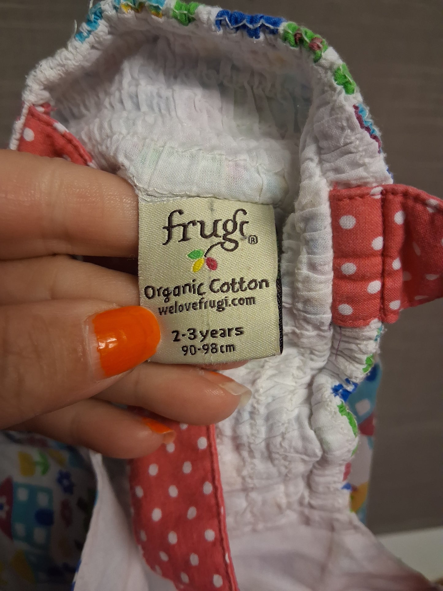 Frugi Girls Orangic Cotton Dungarees Multicolour House Print Age 2-3 Years