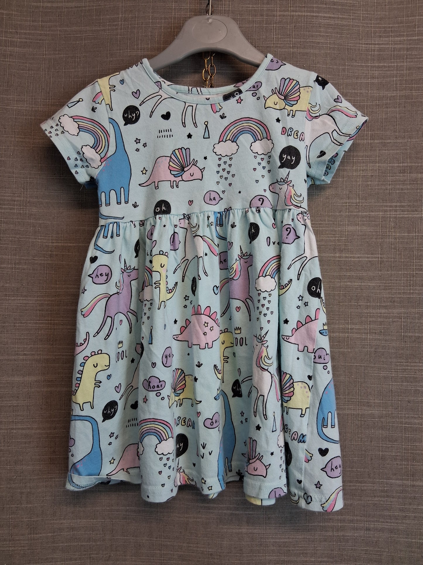 Next Girls Dinosaur Theme Jersey Dress Short Sleeve Age 2-3 Years