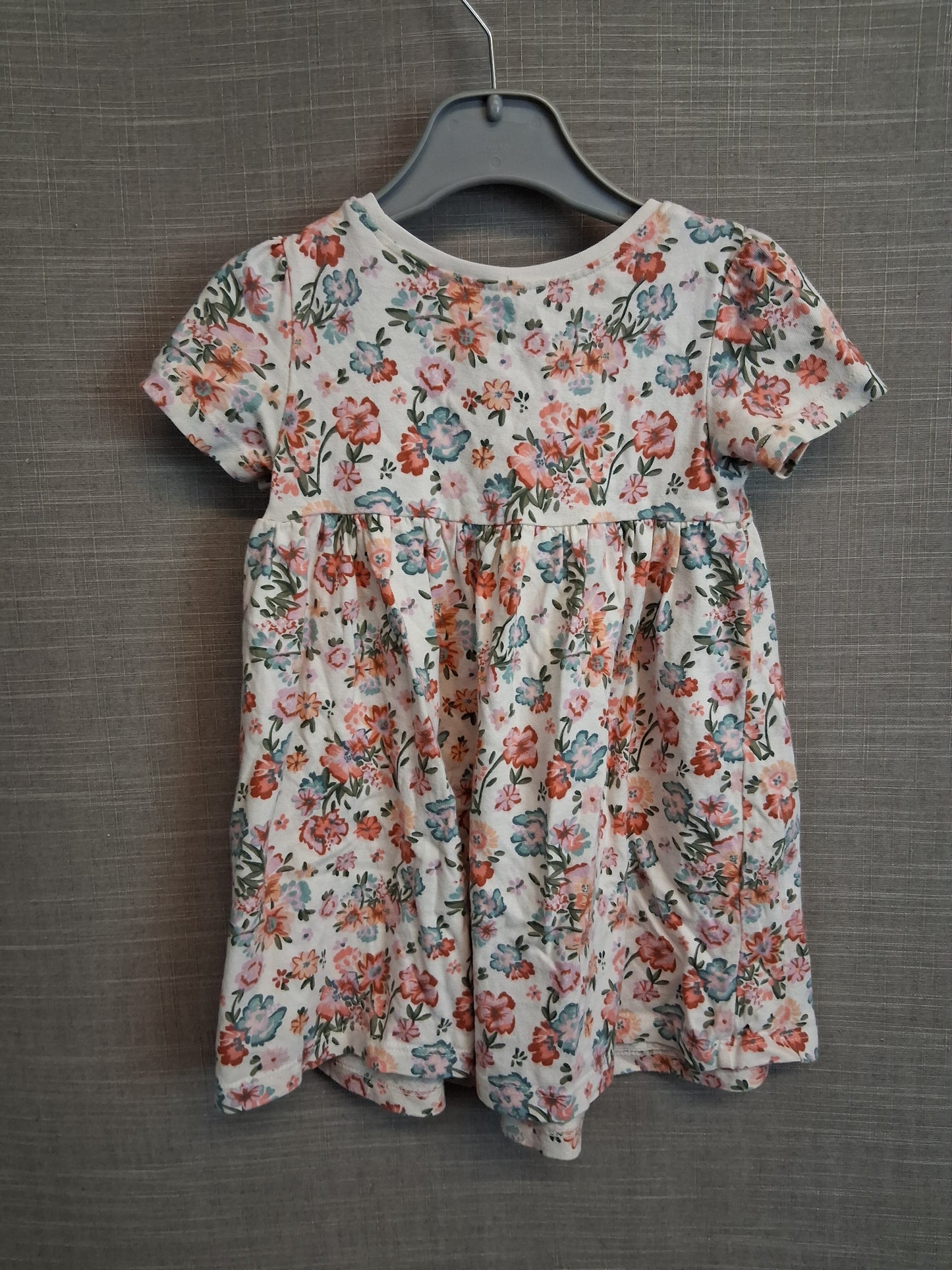 Next Girls Cream Floral Dress Short Sleeve Jersey Age 12-18 Months
