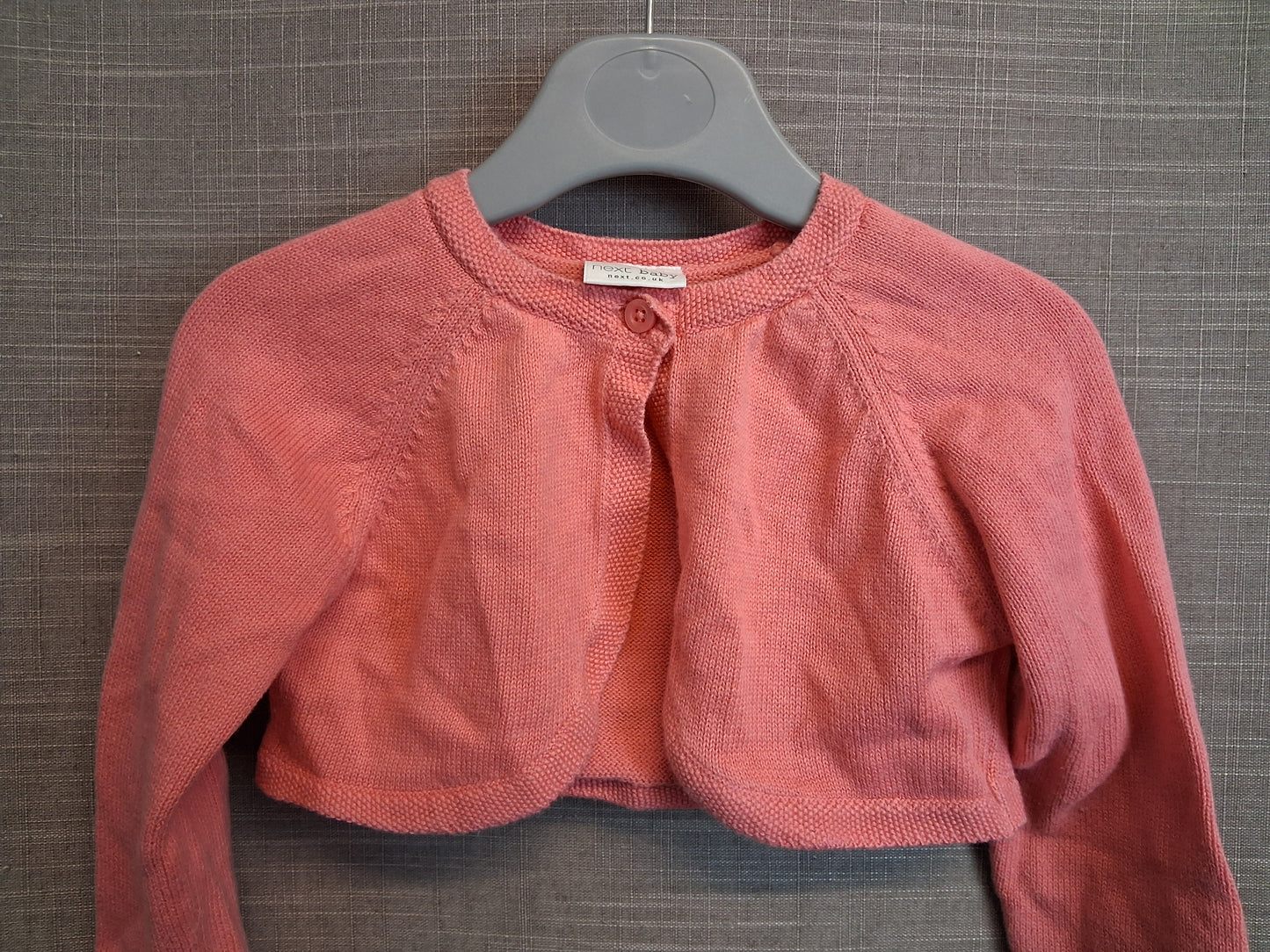 Next Girls Coral Pink Knitted Bolero Shrug Age 12-18 Months 100% Cotton