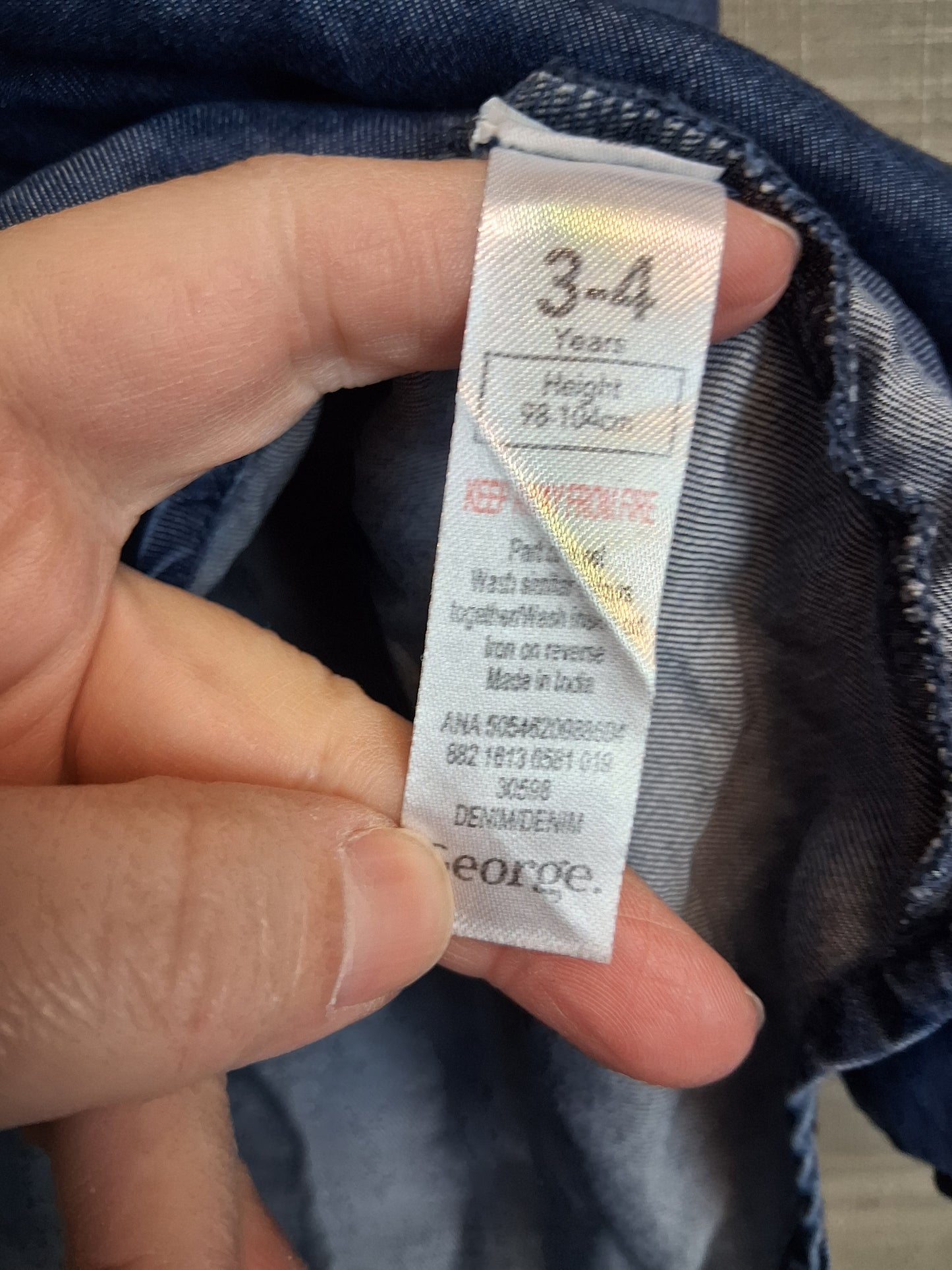 George Girls Blue Denim Dress Age 3-4 Years