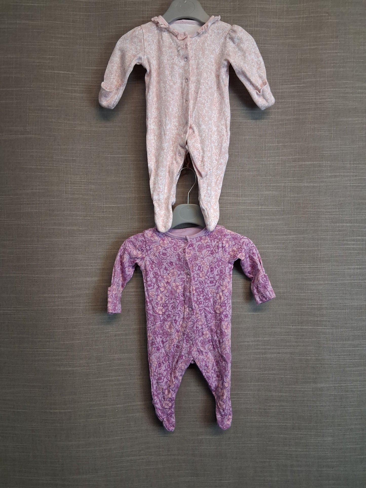 Nutmeg Girls Sleepsuits x2 Pink Purple Floral Age Newborn