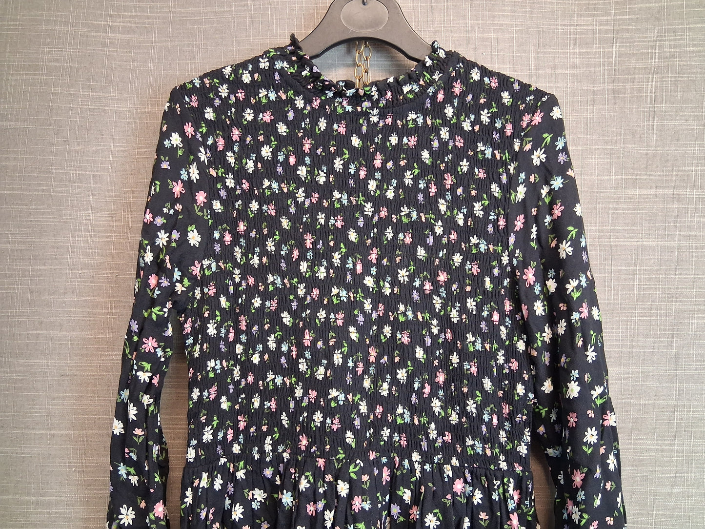 Marks and Spencer Girls Black Floral Long Sleeve Dress Age 10-11 Years