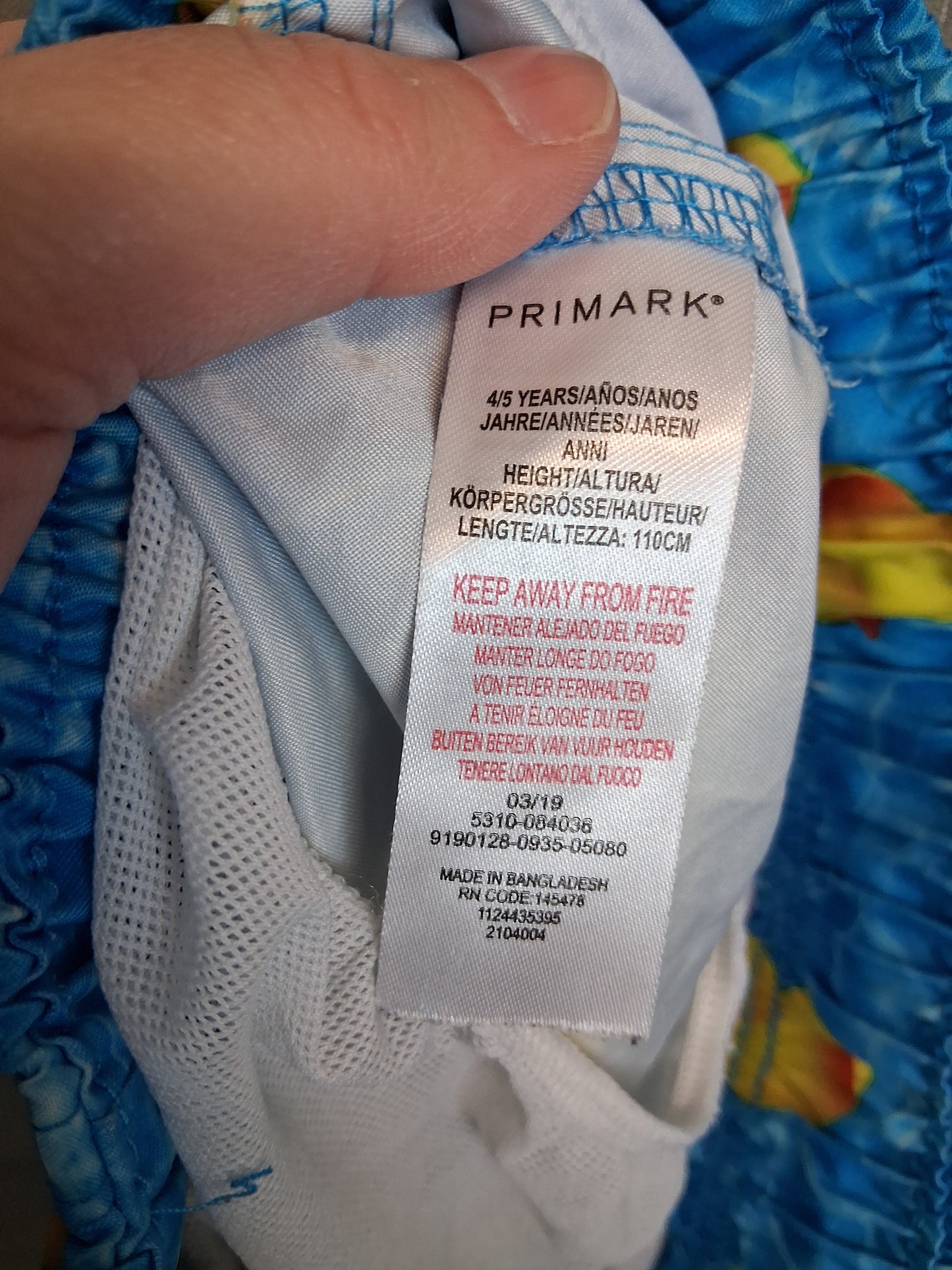 Primark Boys Swim Shorts Blue Duck Print Age 4-5 Years