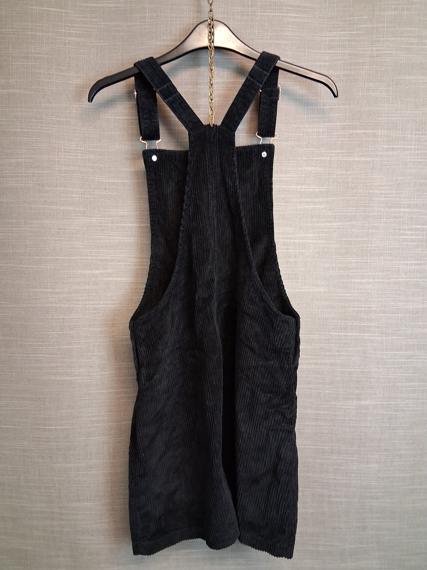 F&F Girls Black Corduroy Pinafore Dress Age 13-14 years