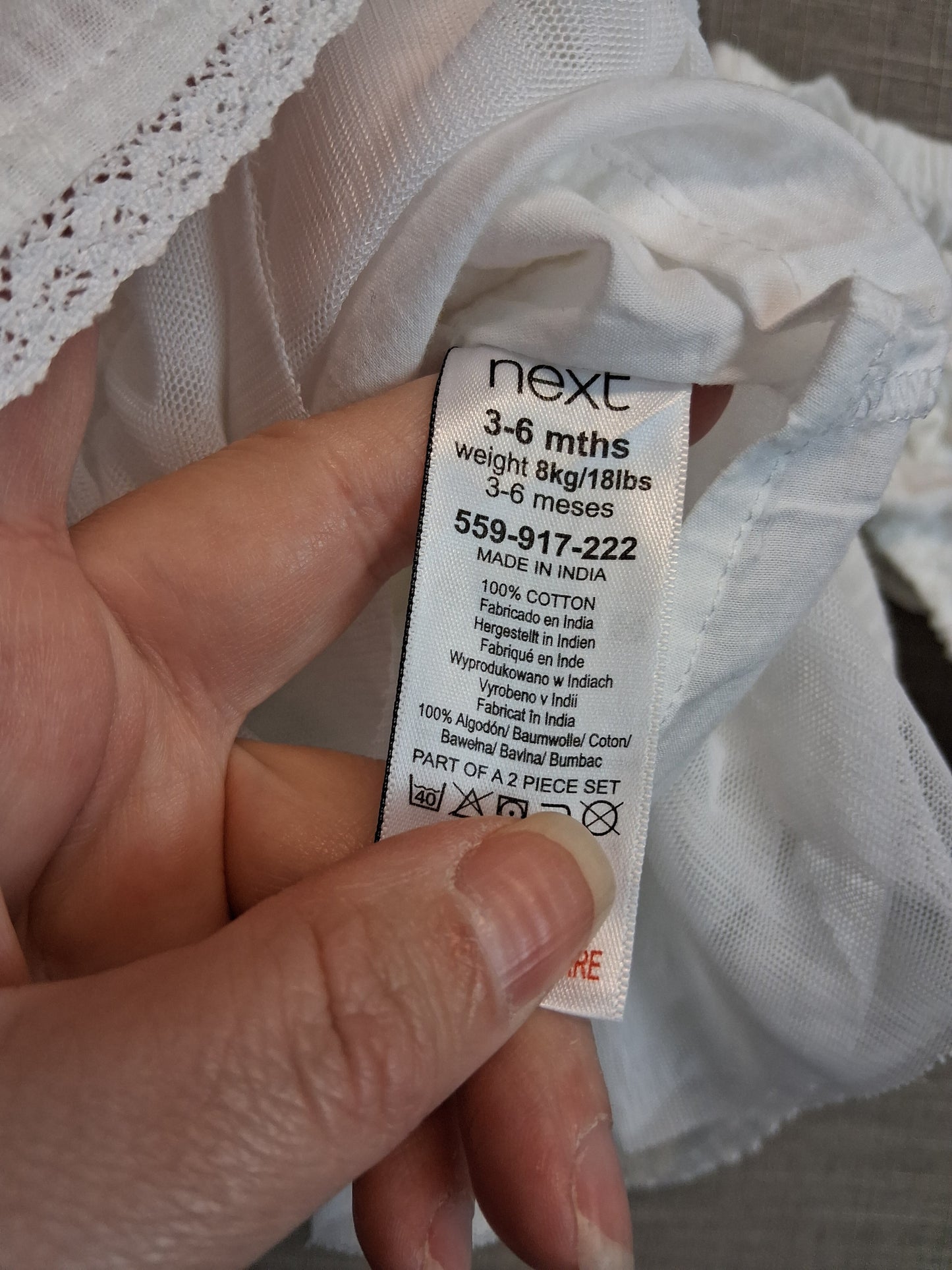 Next Girls White Sleeveless Dress With Matching Pants Age 3-6 Months