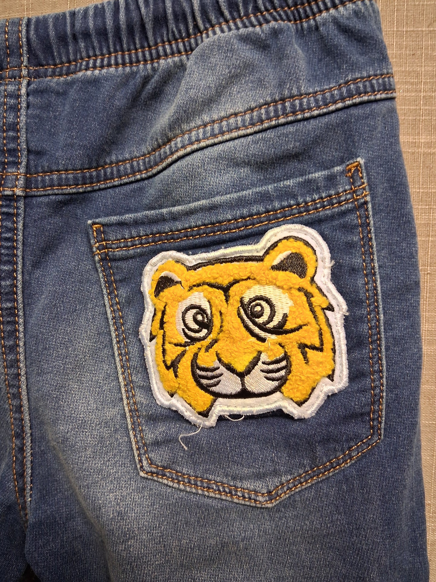 Next Boys Denim Jeans Blue Elastic Waist Tiger on Pocket Age 5-6 Years