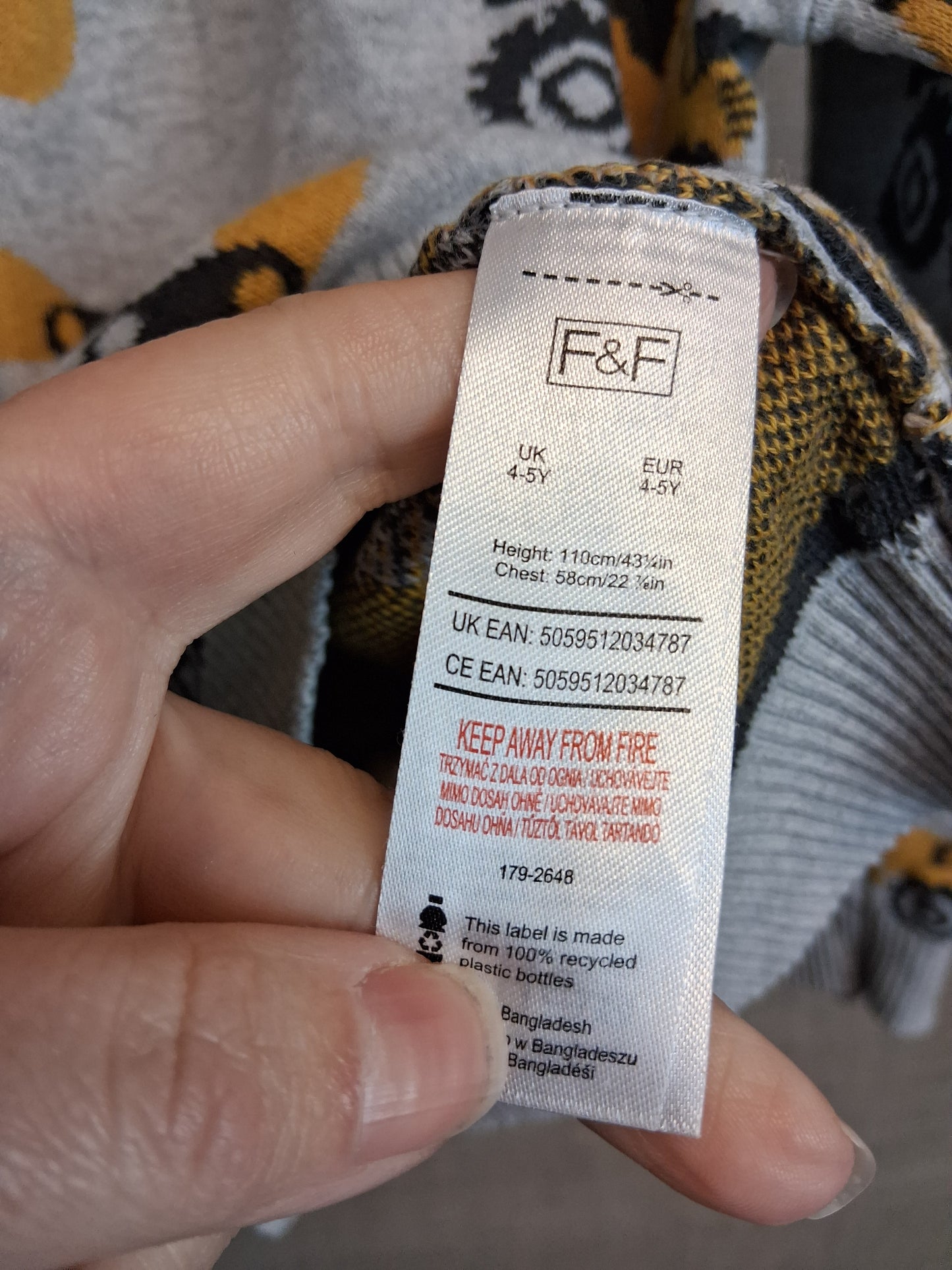 F&F Boys Knitted Jumper Construction Theme Grey Age 4-5 Years