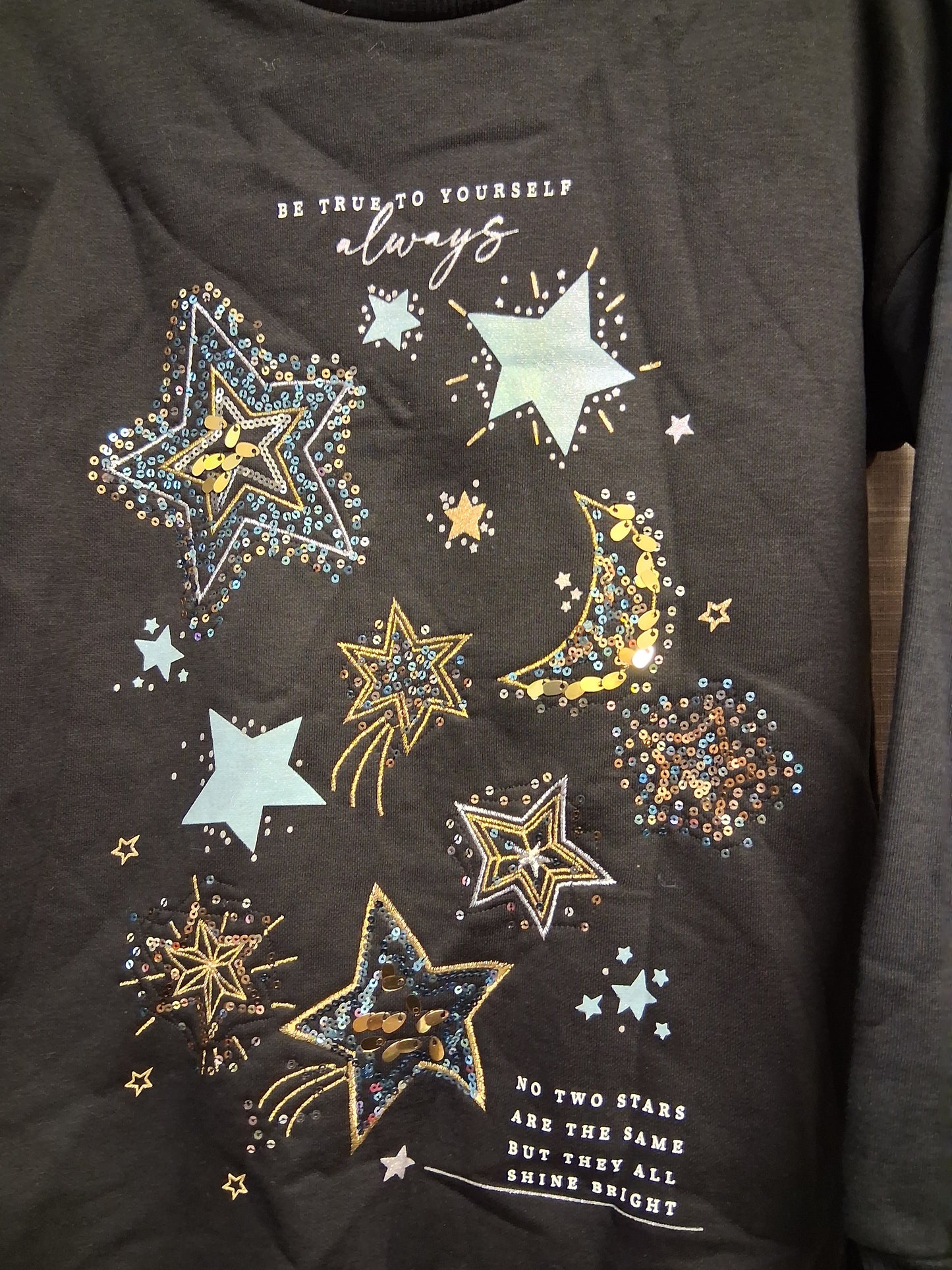 George Girls Black Sequin Stars Sweater Jumper Dress Age 9-10 Years New