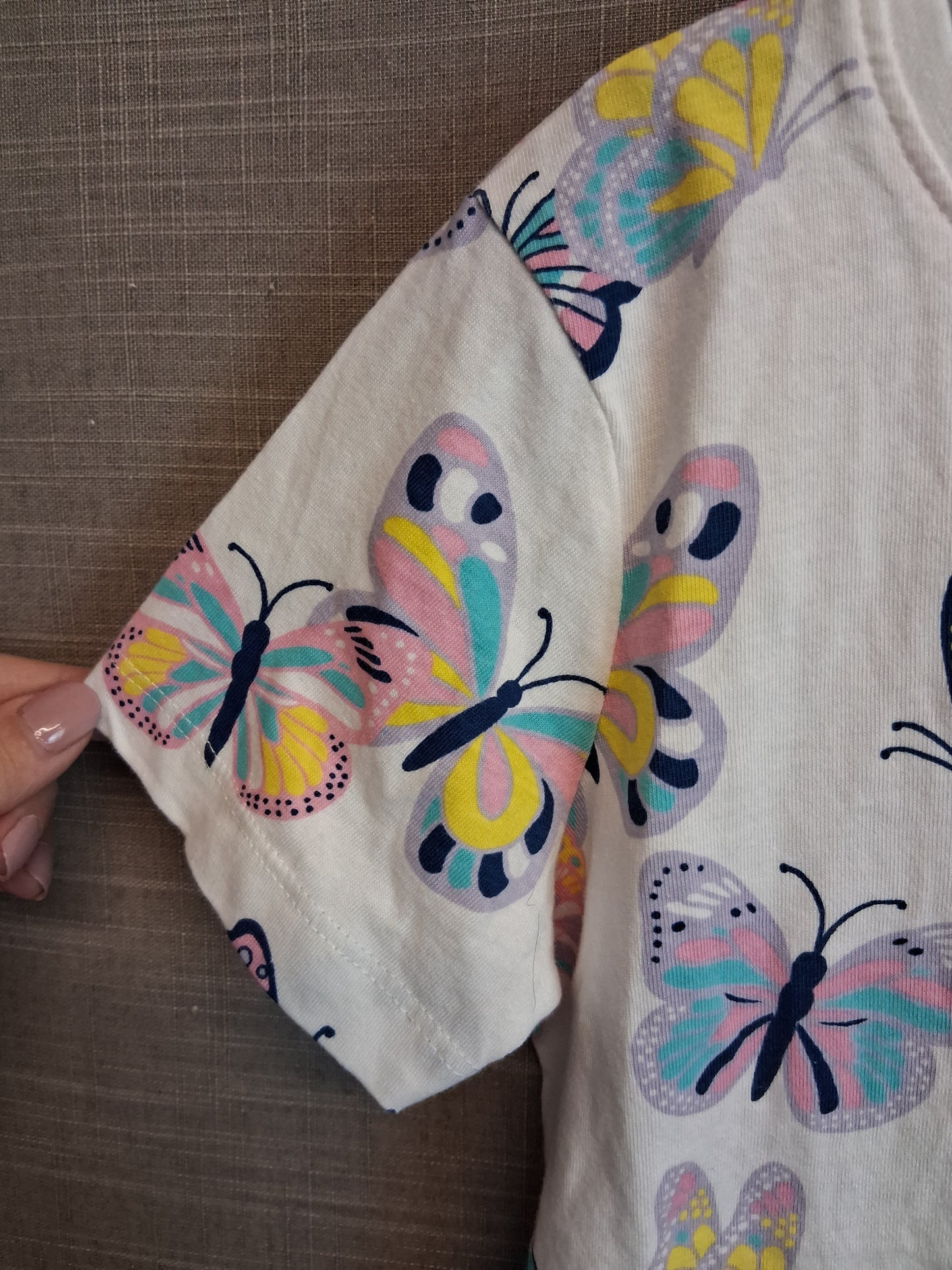 Primark Girls Butterfly T-Shirt Short Sleeve White Multicolour Age 6-7 Years