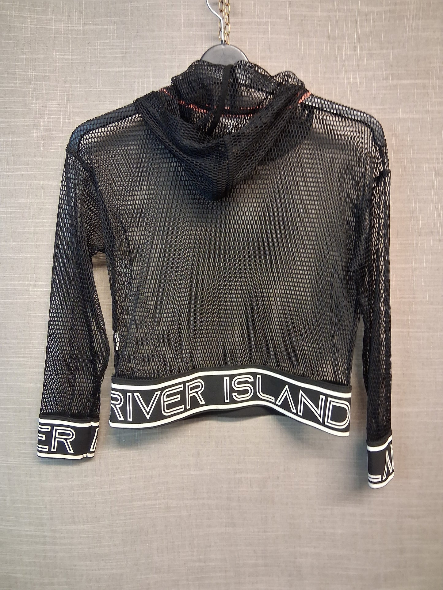 River Island Girls Black Mesh Crop Hoodie Age 9-10 Years