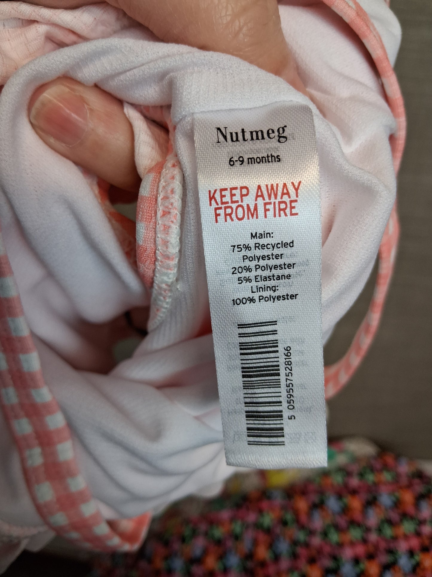 Nutmeg Girls Peach Check Swimsuit One Piece Age 6-9 Months New