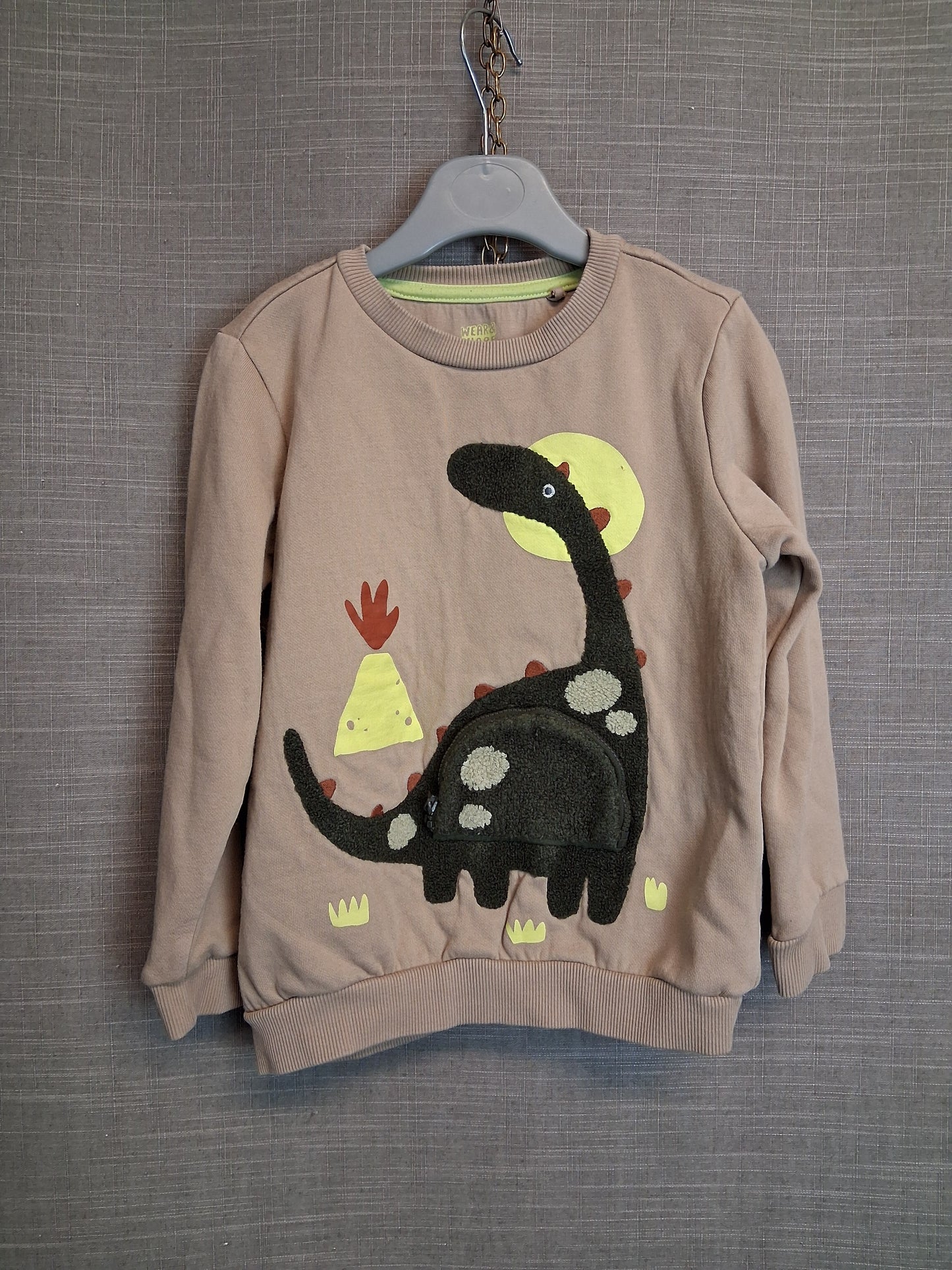 F&F Boys Beige Dinosaur Sweater Age 5-6 Years