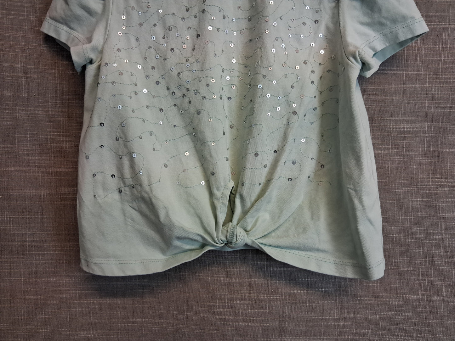 Next Girls Pale Green Sequin Crop Knot Front T-Shirt Short Sleeve Age 7 Years