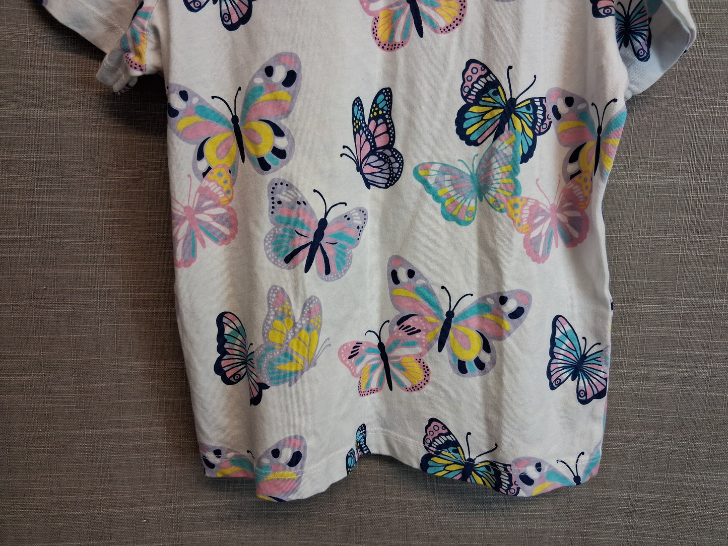 Primark Girls Butterfly T-Shirt Short Sleeve White Multicolour Age 6-7 Years