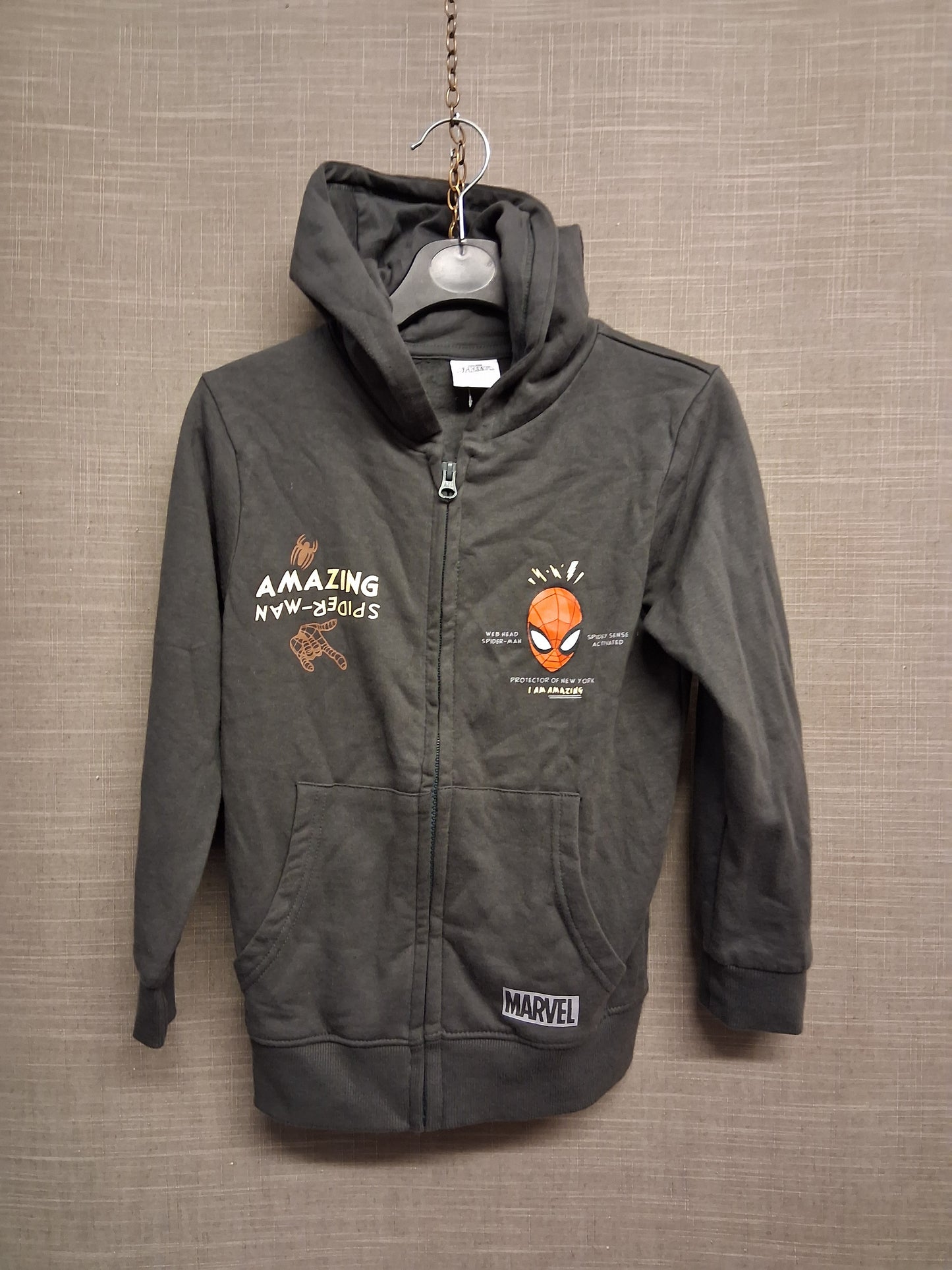 Marvel Spiderman Boys Full Zip Hoodie Grey Age 6-7 Years