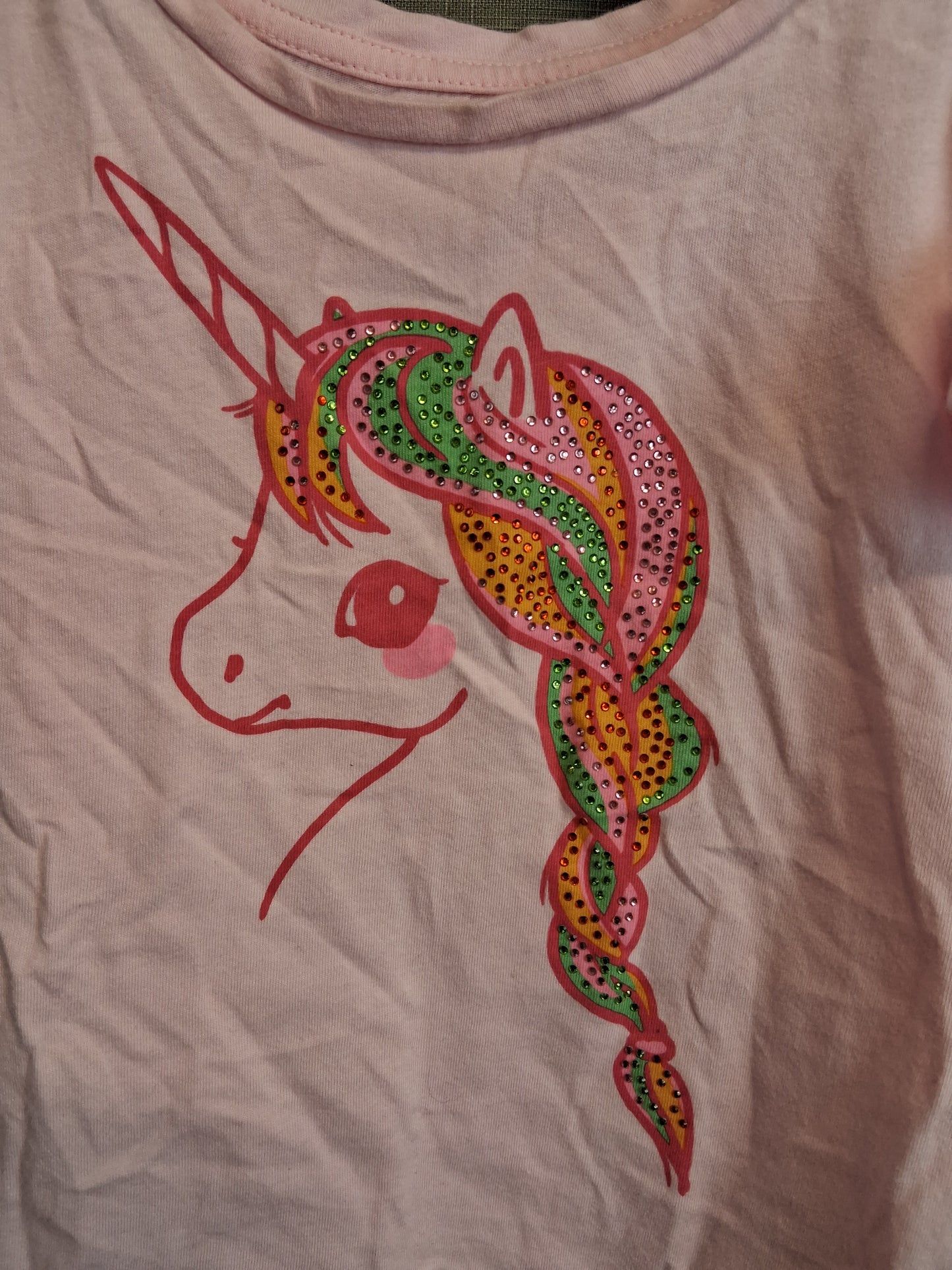 H&M Girls Pink Unicorn Diamante T-Shirt Sleeveless Age 3-4 Years
