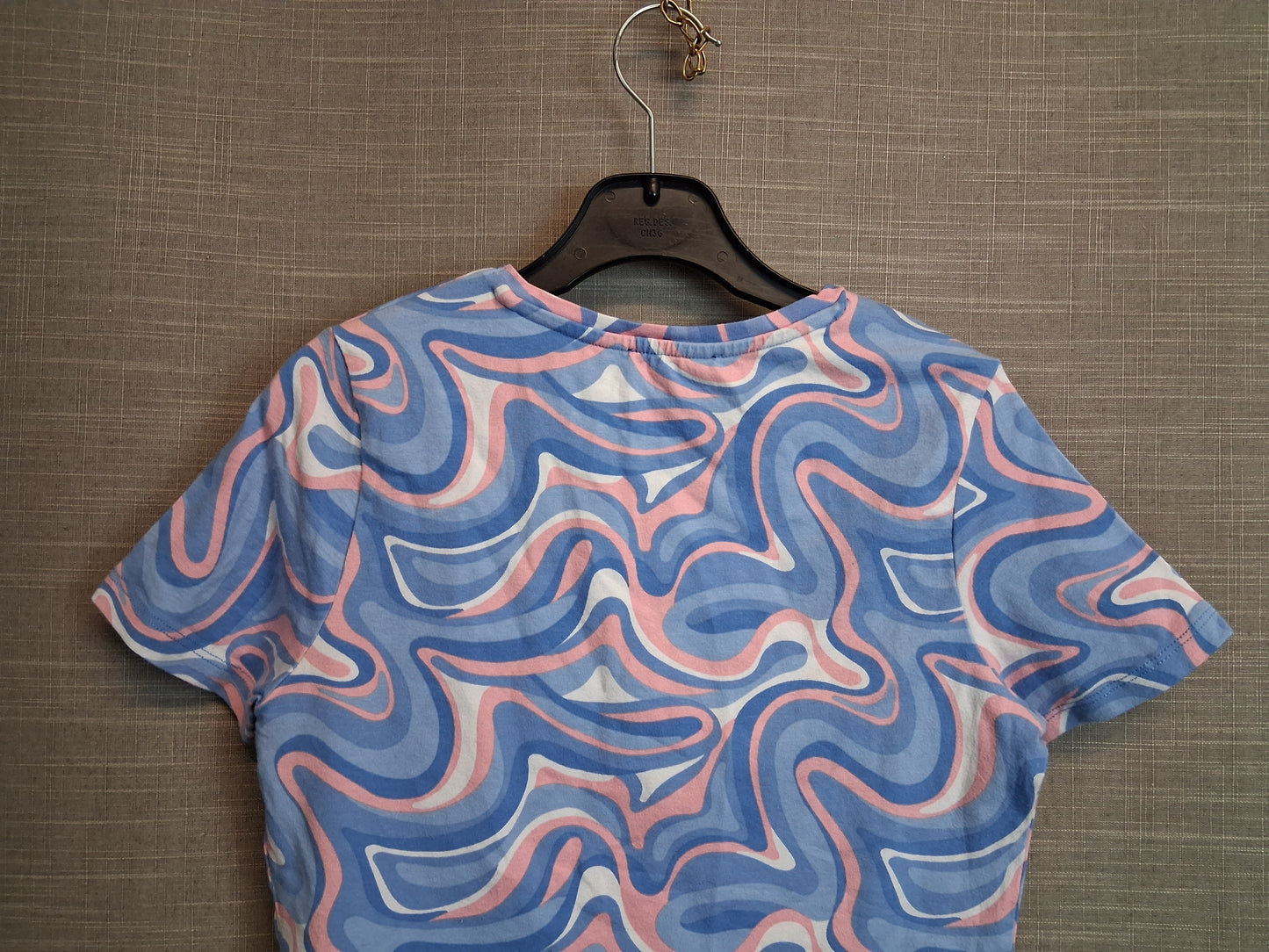 New Look Girls Blue Pink Marble Print Cropped T-Shirt Size 14-15 Years