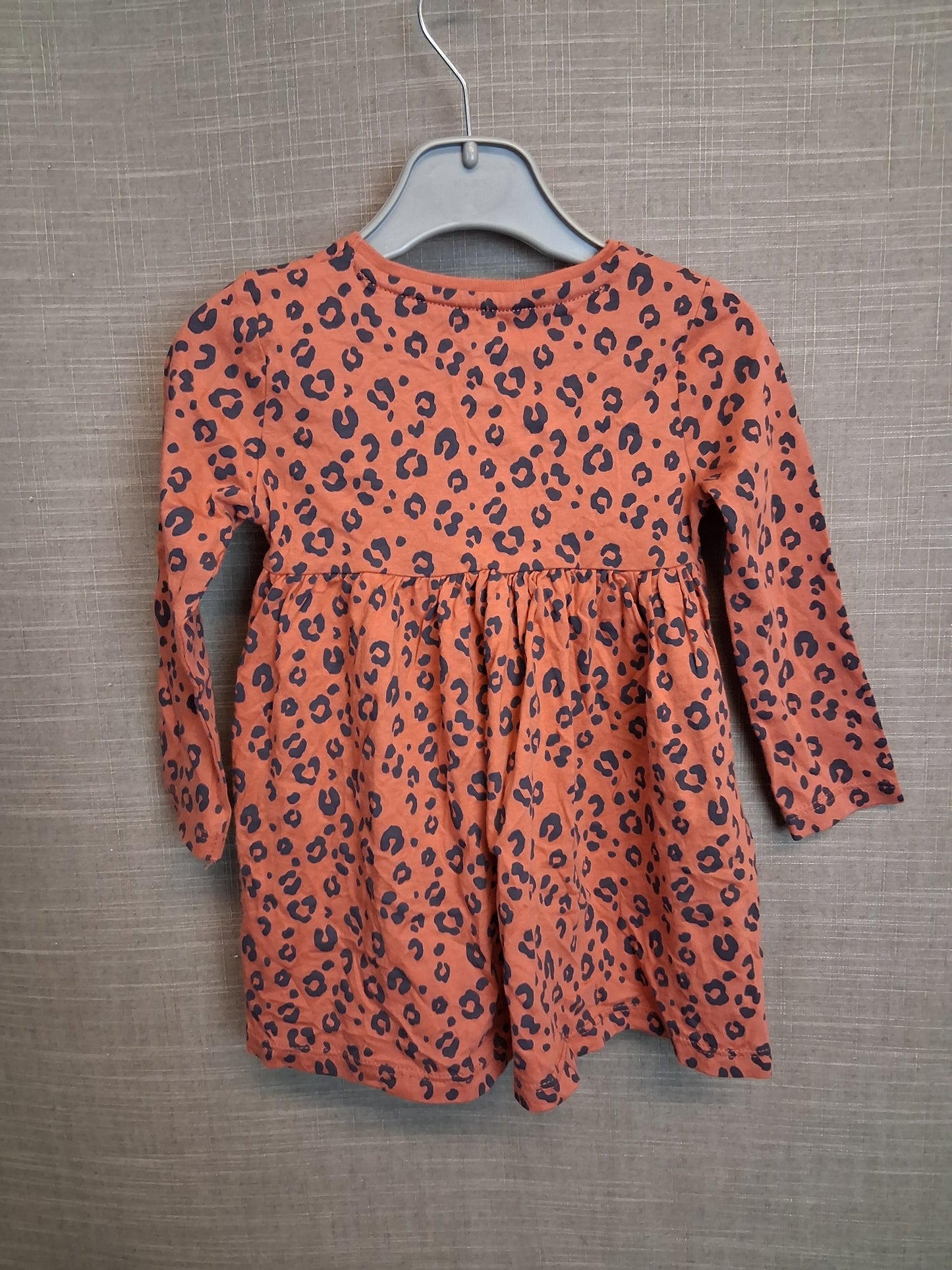 F&F Girls Orange Leopard Print Jersey Dress Long Sleeve Age 12-18 Months