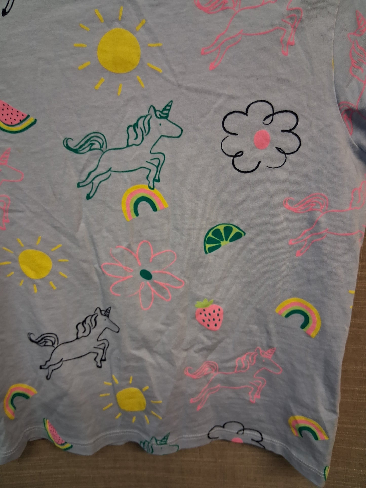 Marks & Spencer Blue Short Sleeve T-Shirt Unicorn & Rainbows Age 6-7 Years