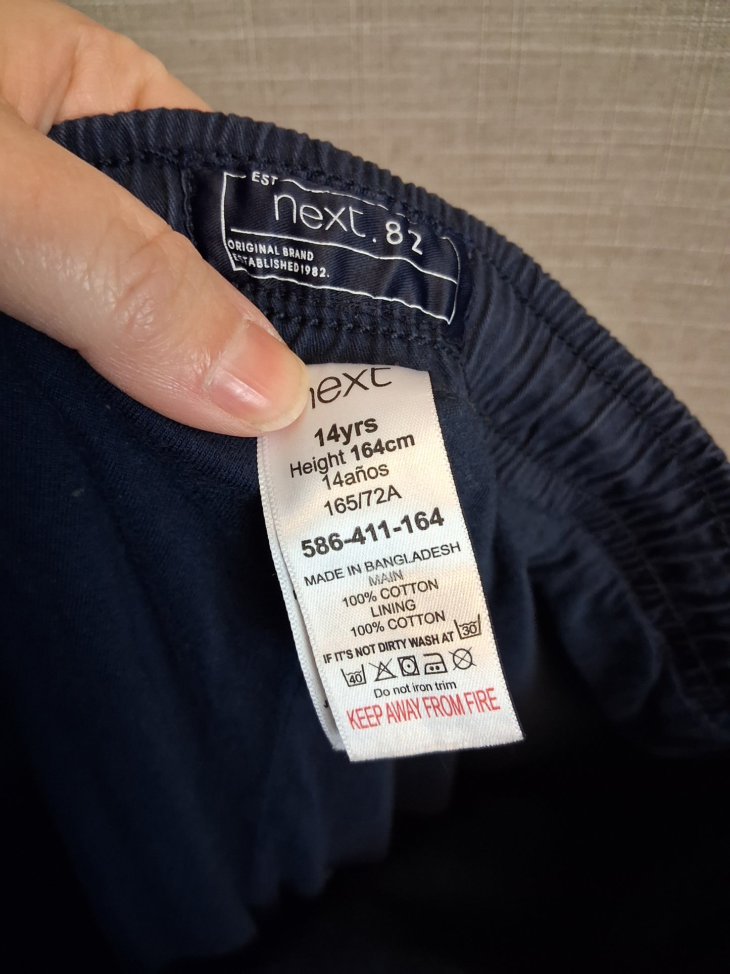 Next Boys Navy Lined Chino Trousers Age 14 Years