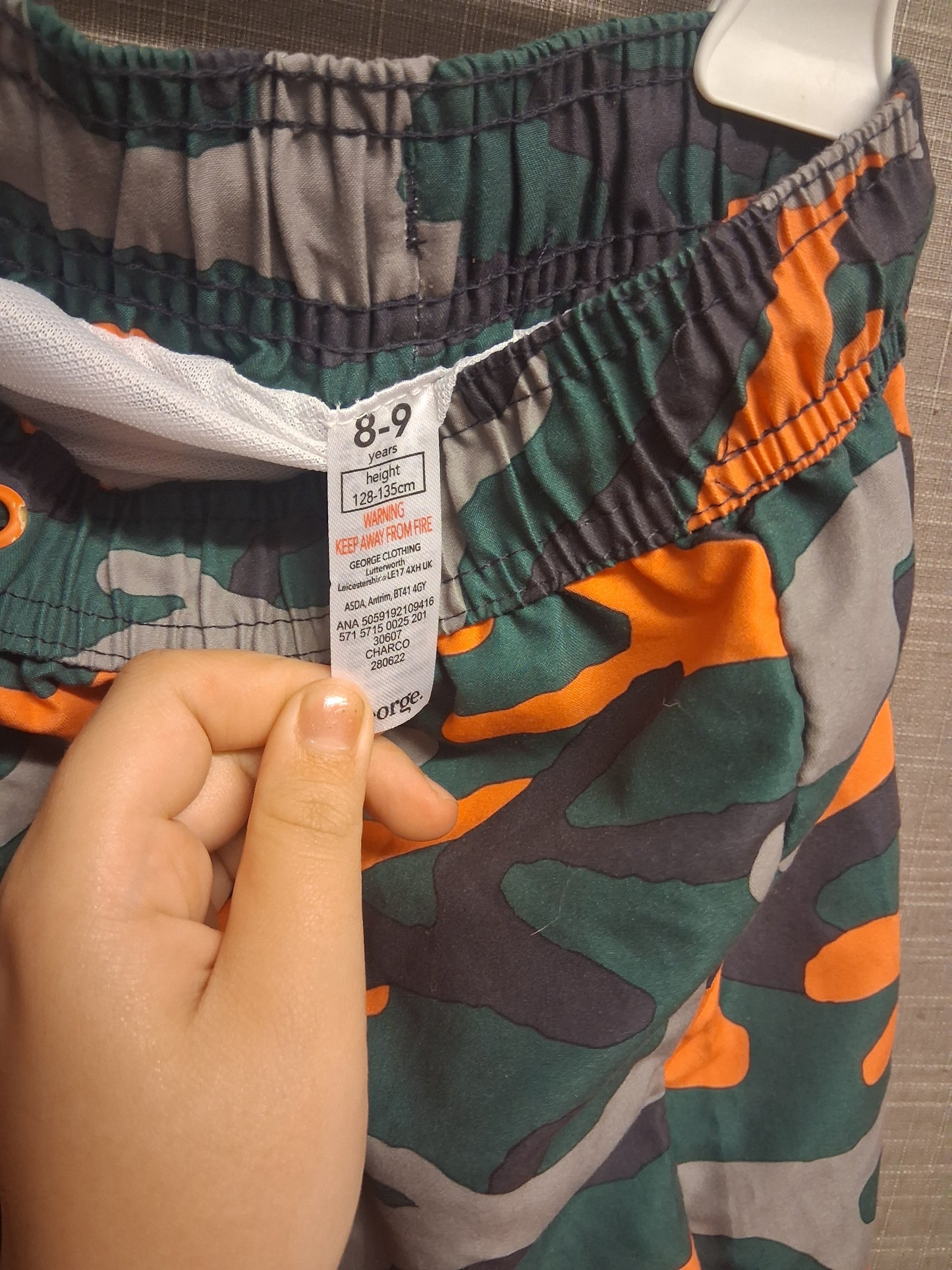 George Boys Green Orange Camouflage Swim Shorts Age 8-9 Years