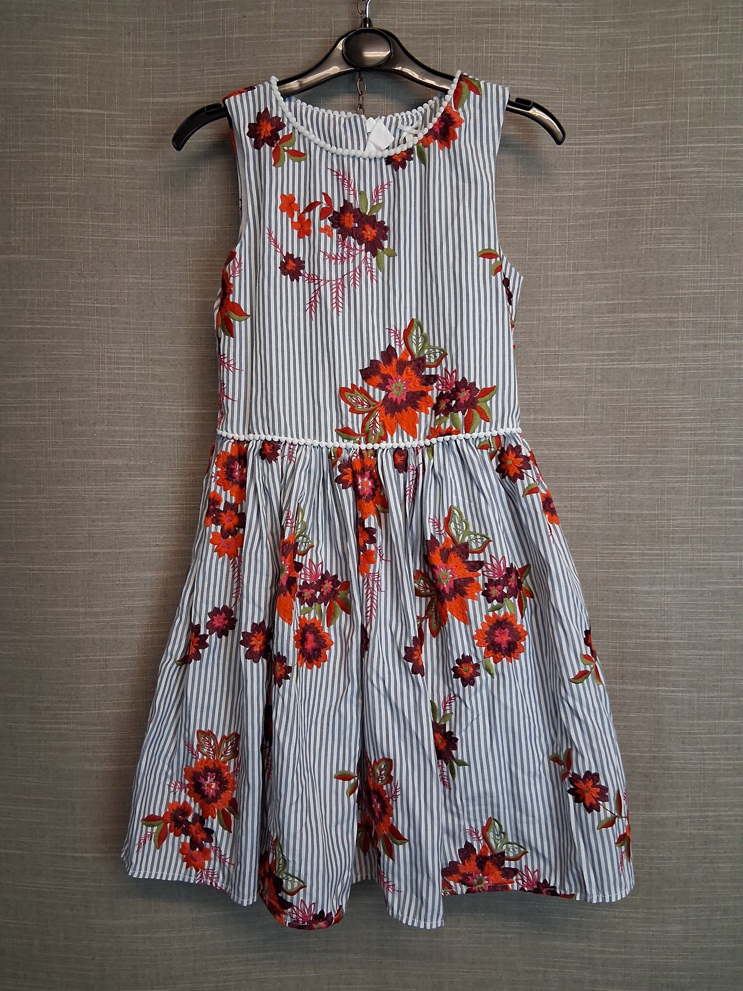 Next Girls Stripe Embroidered Floral Sleeveless Dress Age 9 Years