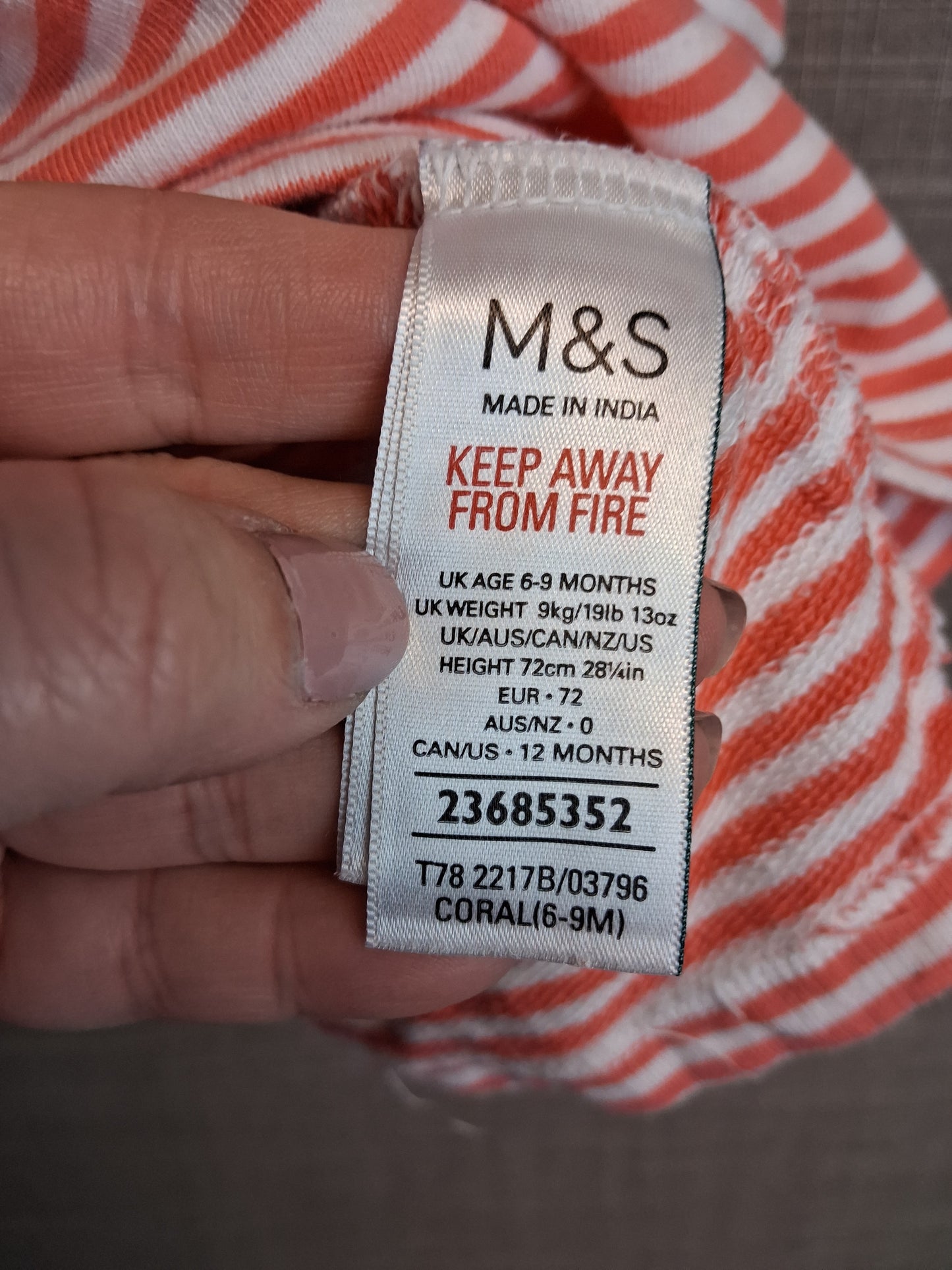 Marks & Spencer Pink Stripe Jumper Dress Age 6-9 Months