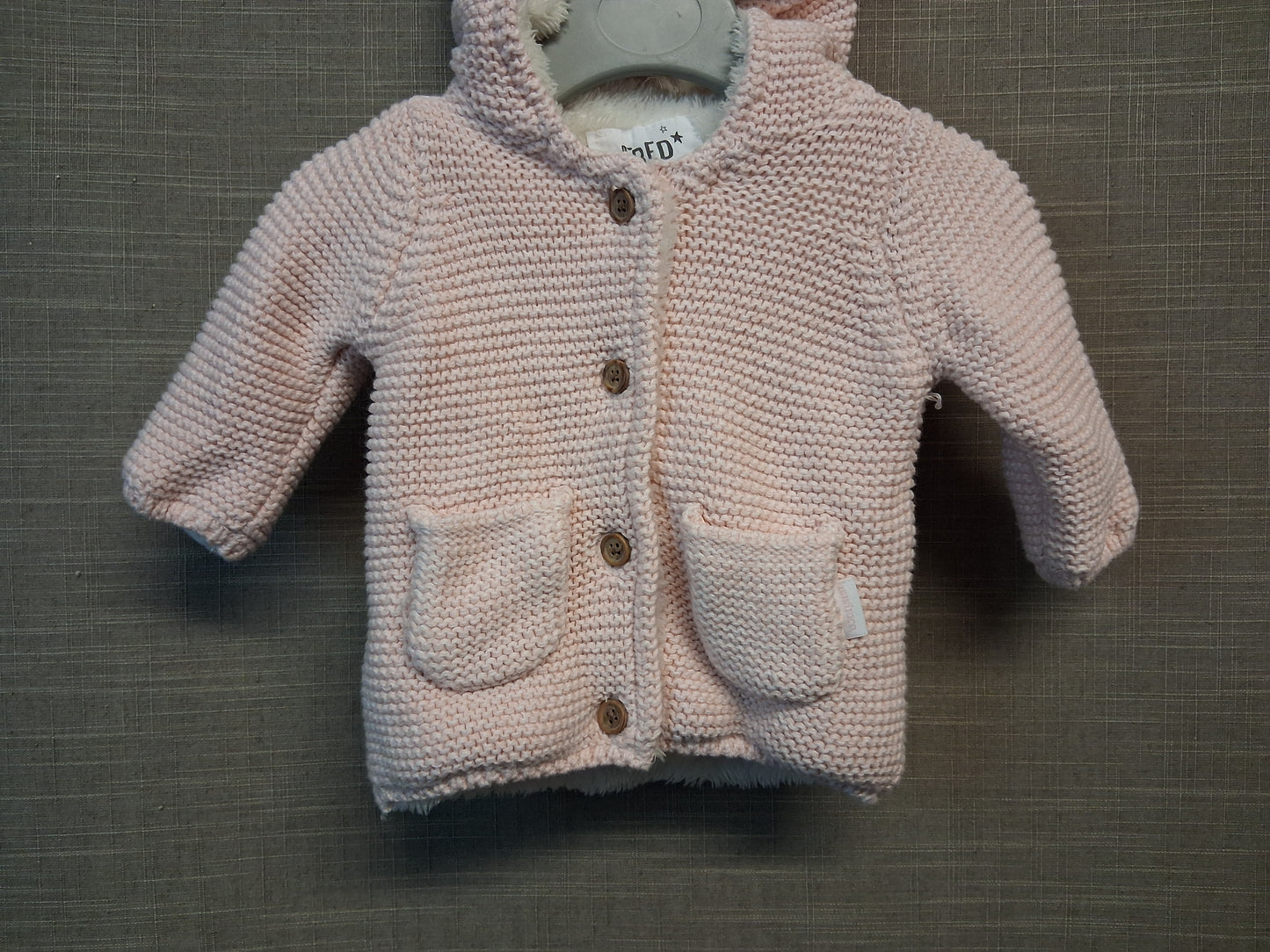 F&F Pink Hooded Cardigan Jacket Knitted Age Up to 1 Month