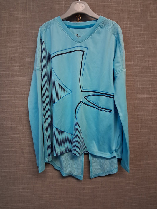 Under Armour Girls Blue Long Sleeve Split Back Age 10 years