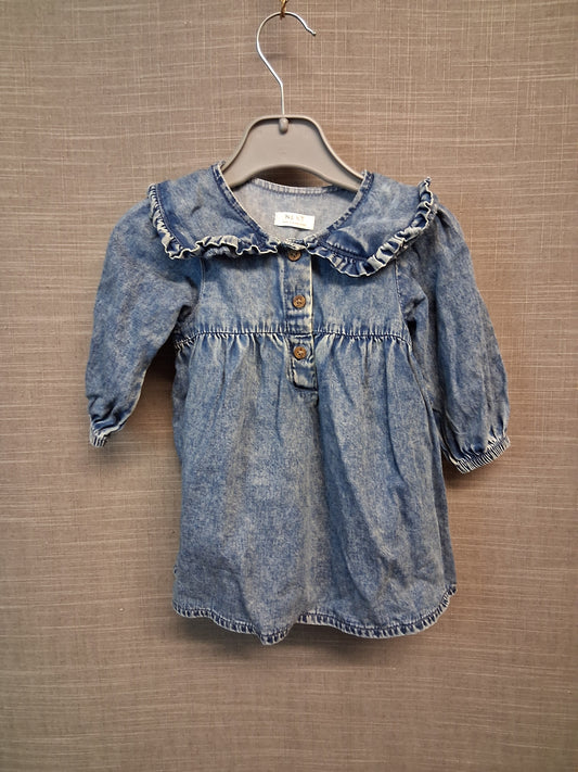 Next Girls Blue Denim Dress Age 3-6 Months