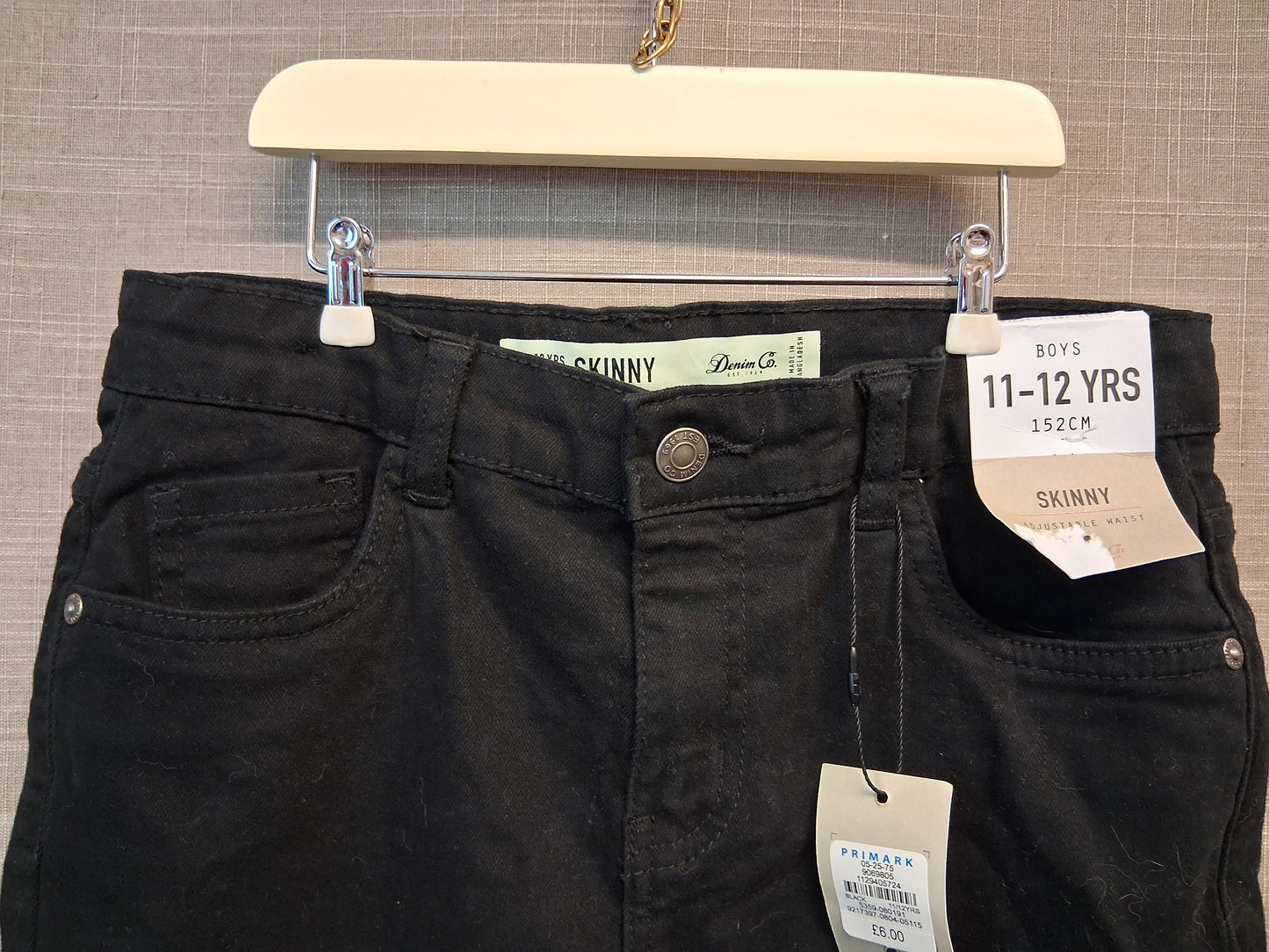 Primark Boys Skinny Denim Shorts Black Age 11-12 Years New
