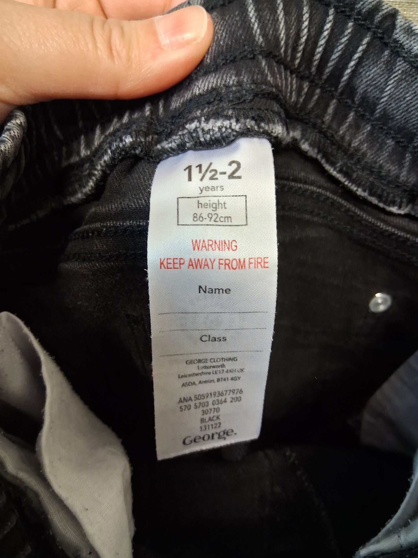 George Boys Black Denim Jeans Age 18-24 Months