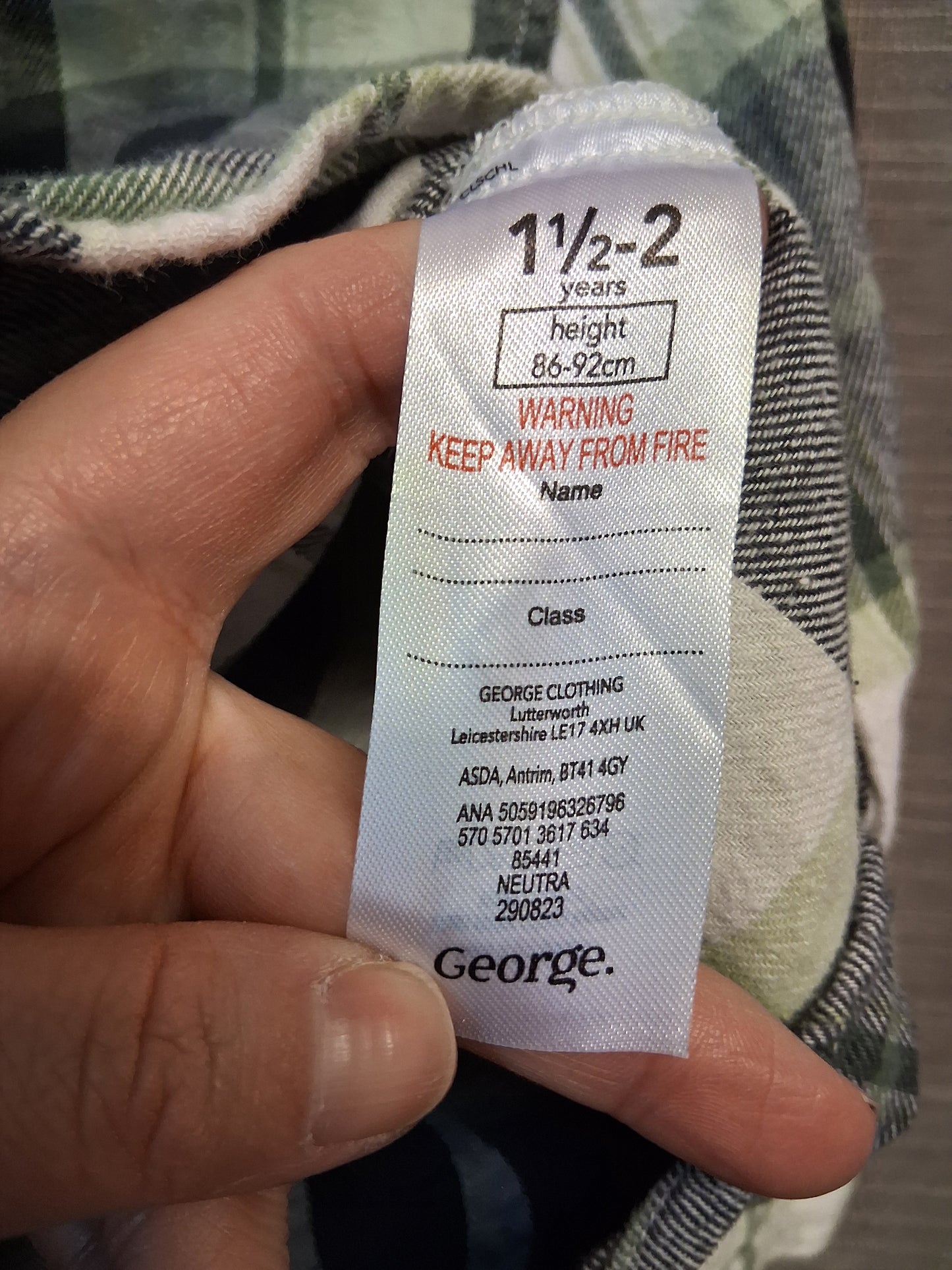 George Boys Check Long Sleeve Shirt Age 18-24 Months