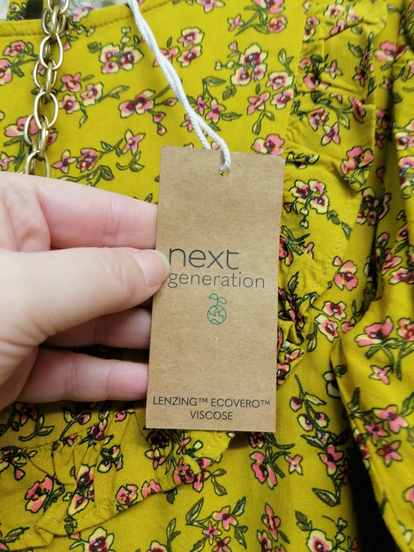 Next Girls Mustard Floral Long Sleeve Dress 9 years New