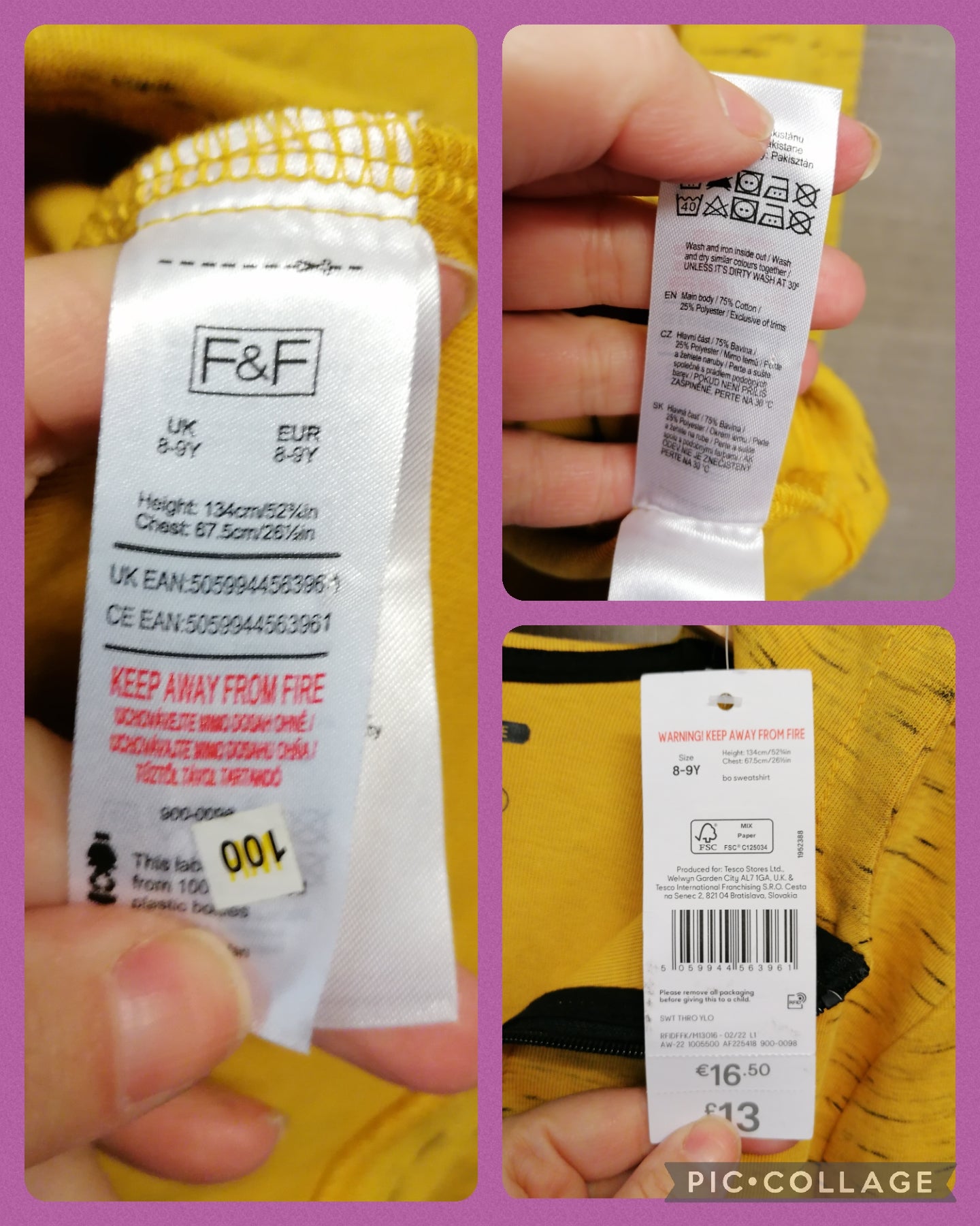 F&F Yellow Full Zip Hoodie Age 8-9 Years New