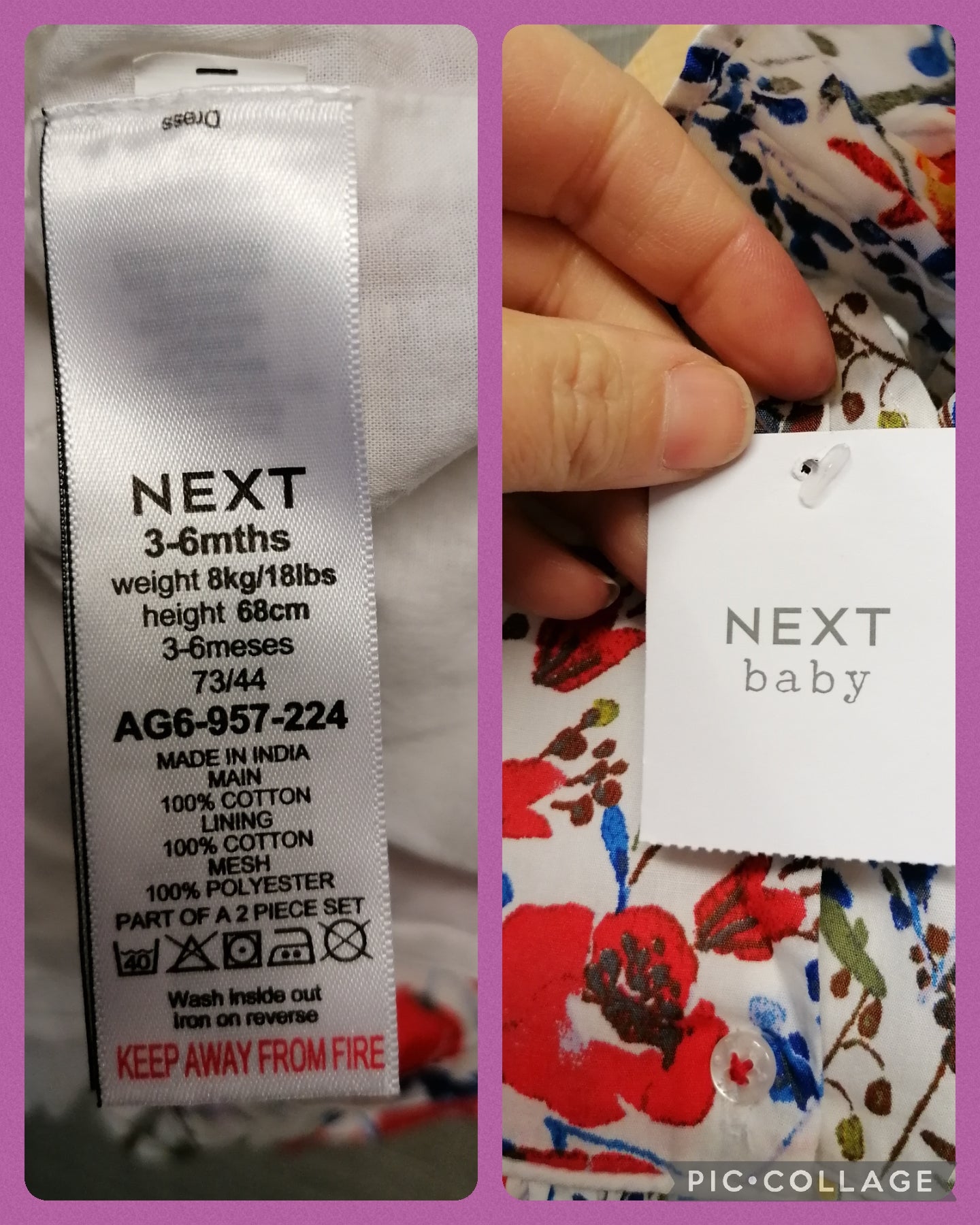 Next Girls Floral Party Dress Age 3-6 mths New