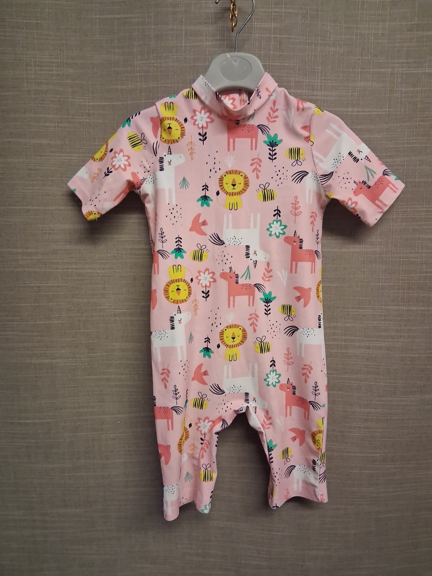 F&F Girls Pink Unicorn UV Swimsuit One Piece Age 18-24 Months