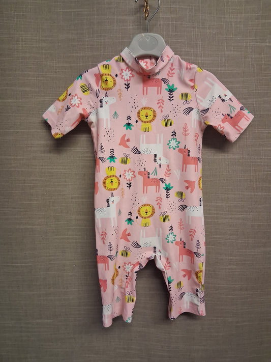 F&F Girls Pink Unicorn UV Swimsuit One Piece Age 18-24 Months