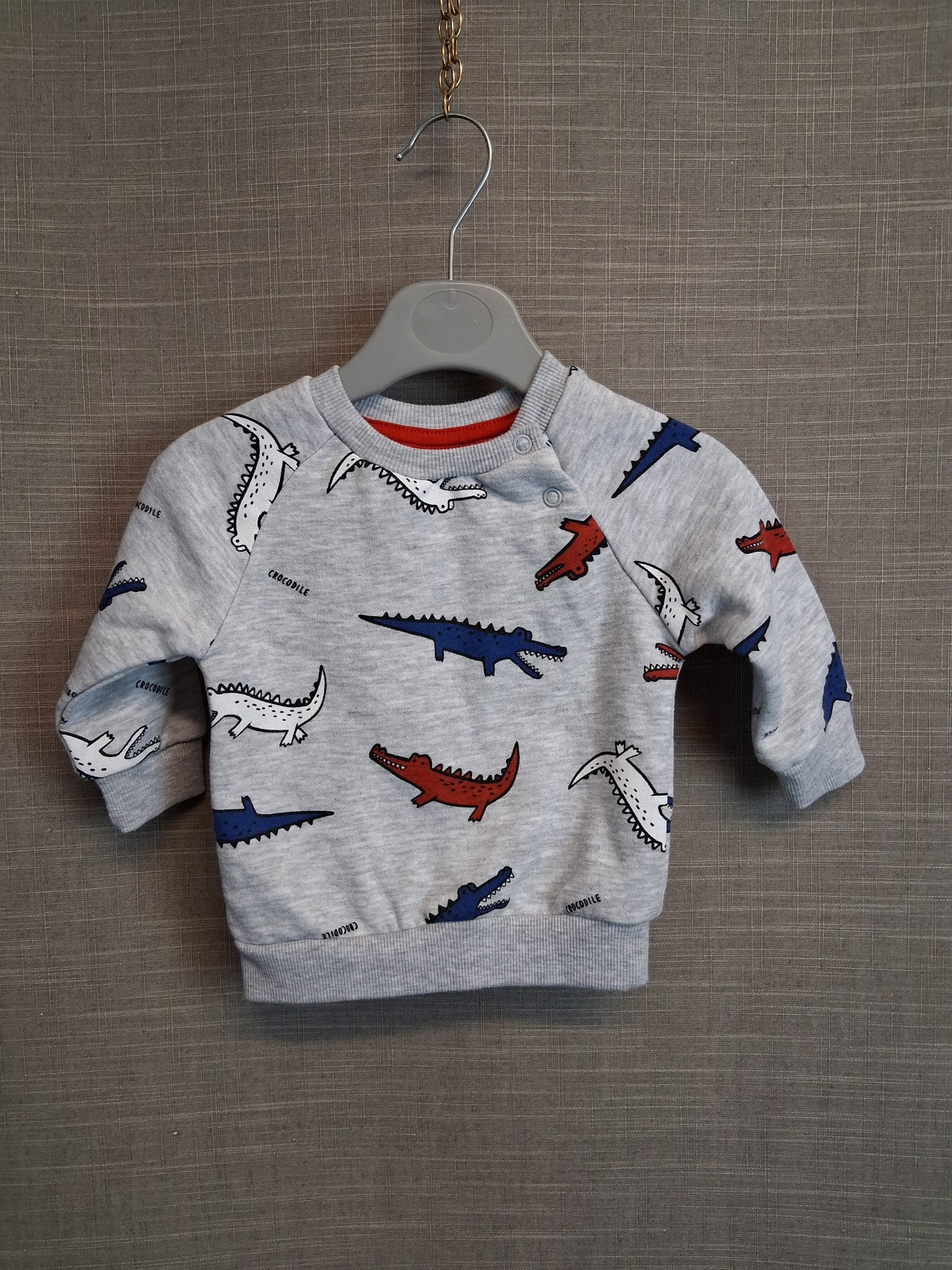 Boys Crocodile Theme Sweater Grey Age 3-6 Months
