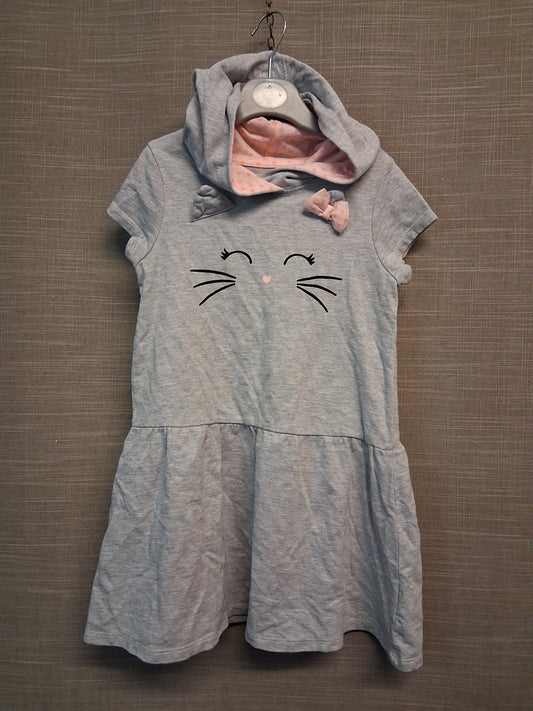 Shein Girls Cat Theme Hooded Jersey Dress Short Sleeve Age 6 Years