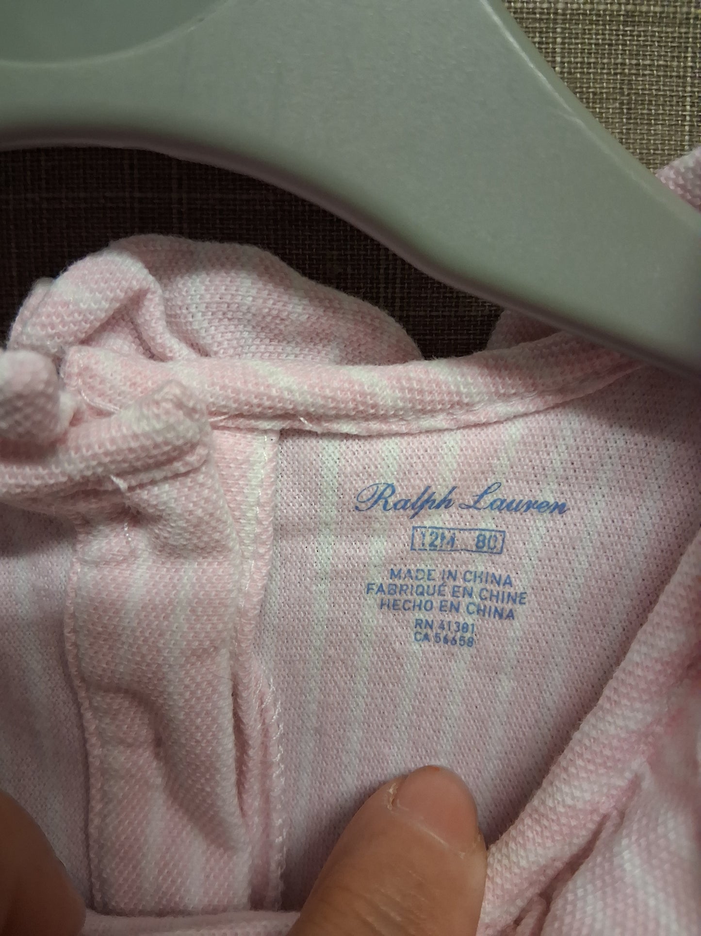 Ralph Lauren Girls Pink White Striped Frilly Romper Age 12-18 Months